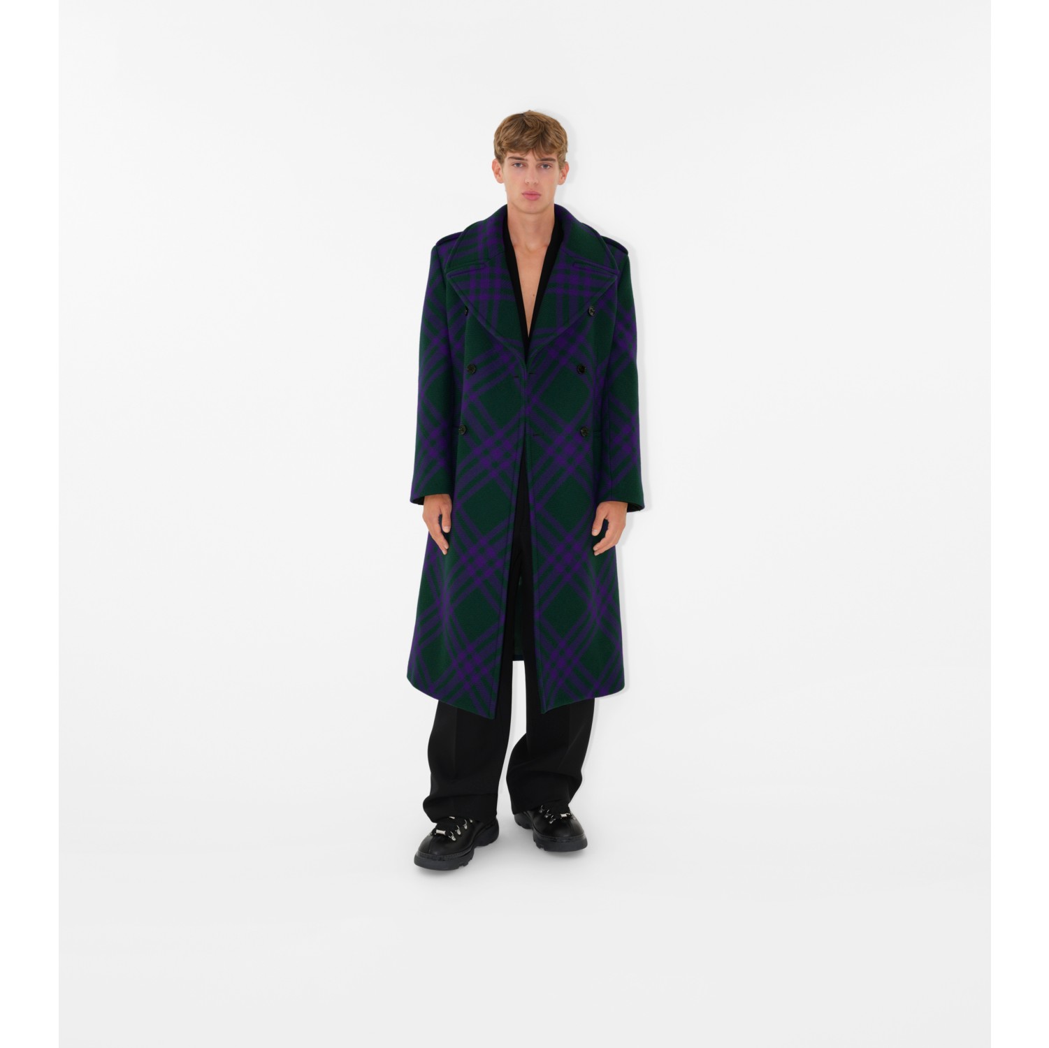 Check wool blend store coat