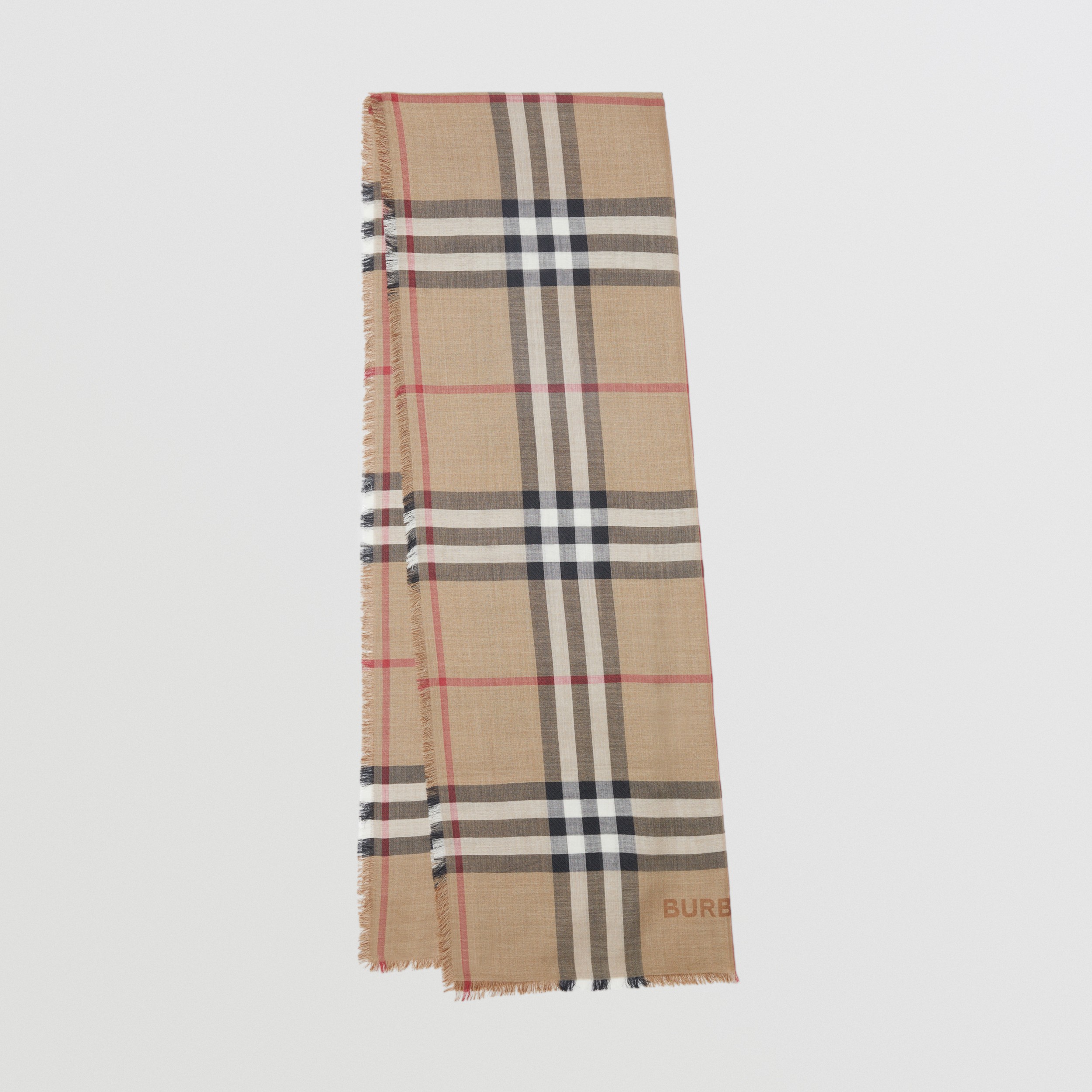 Pañuelo ligero en lana y seda a cuadros (Beige Vintage) | Burberry® oficial - 1