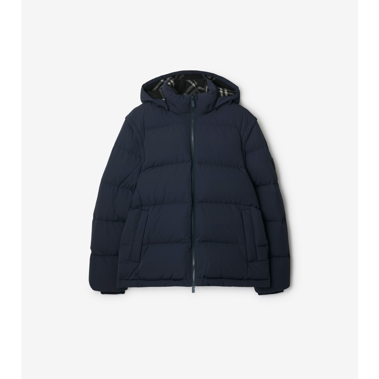 Detachable Sleeve Nylon Bideford Puffer Jacket in Navy charcoal Men Burberry Official