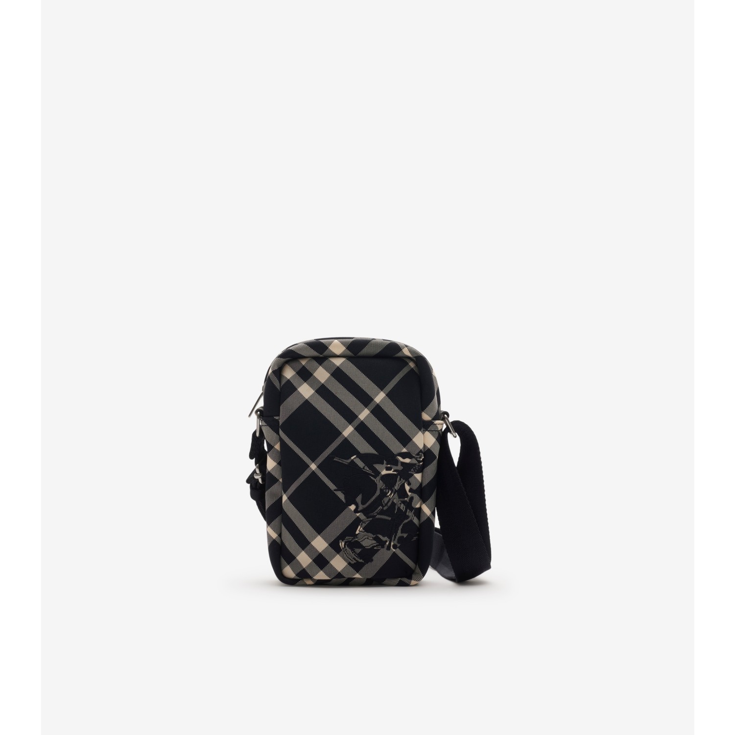 Check Phone Bag in Black calico Men Nylon Burberry Official