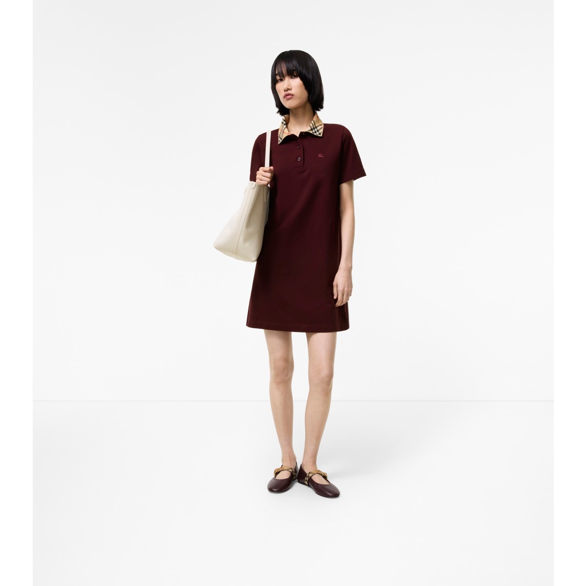  Check Collar Cotton Polo Shirt Dress