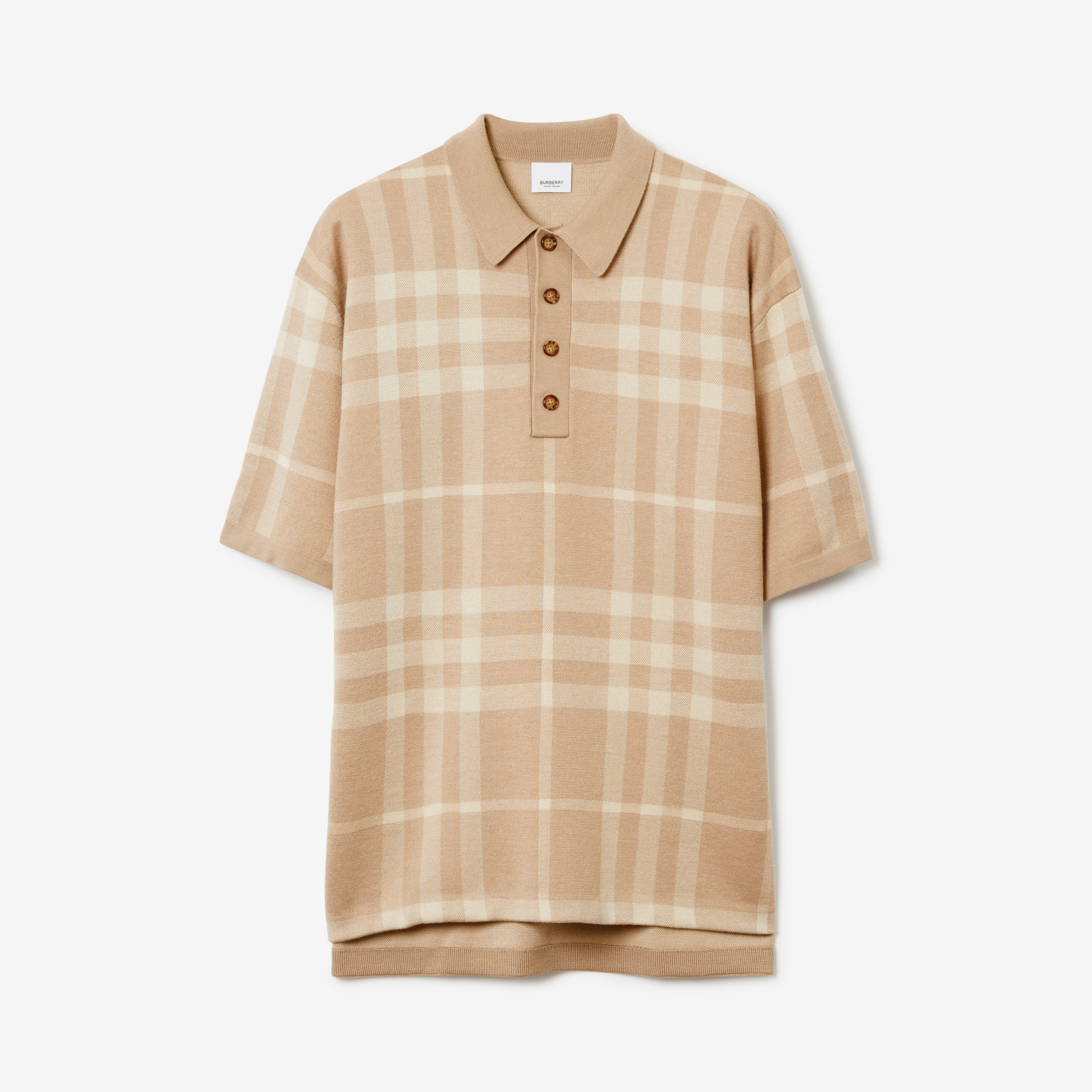 Check Silk Wool Jacquard Polo Shirt in Soft Fawn - Men | Burberry® Official