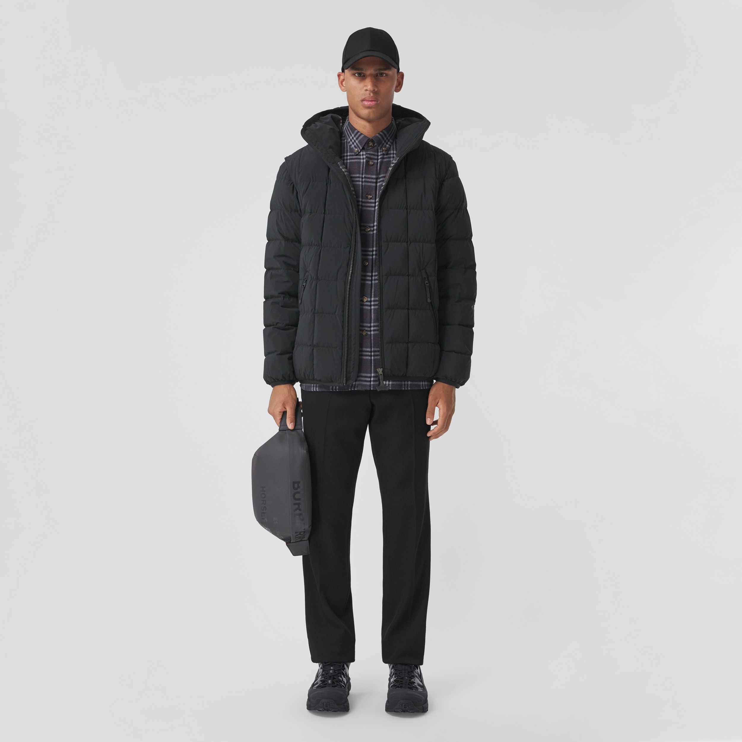 Detachable Sleeve Down-filled Hooded Jacket in Black - Men | Burberry® Official - 1