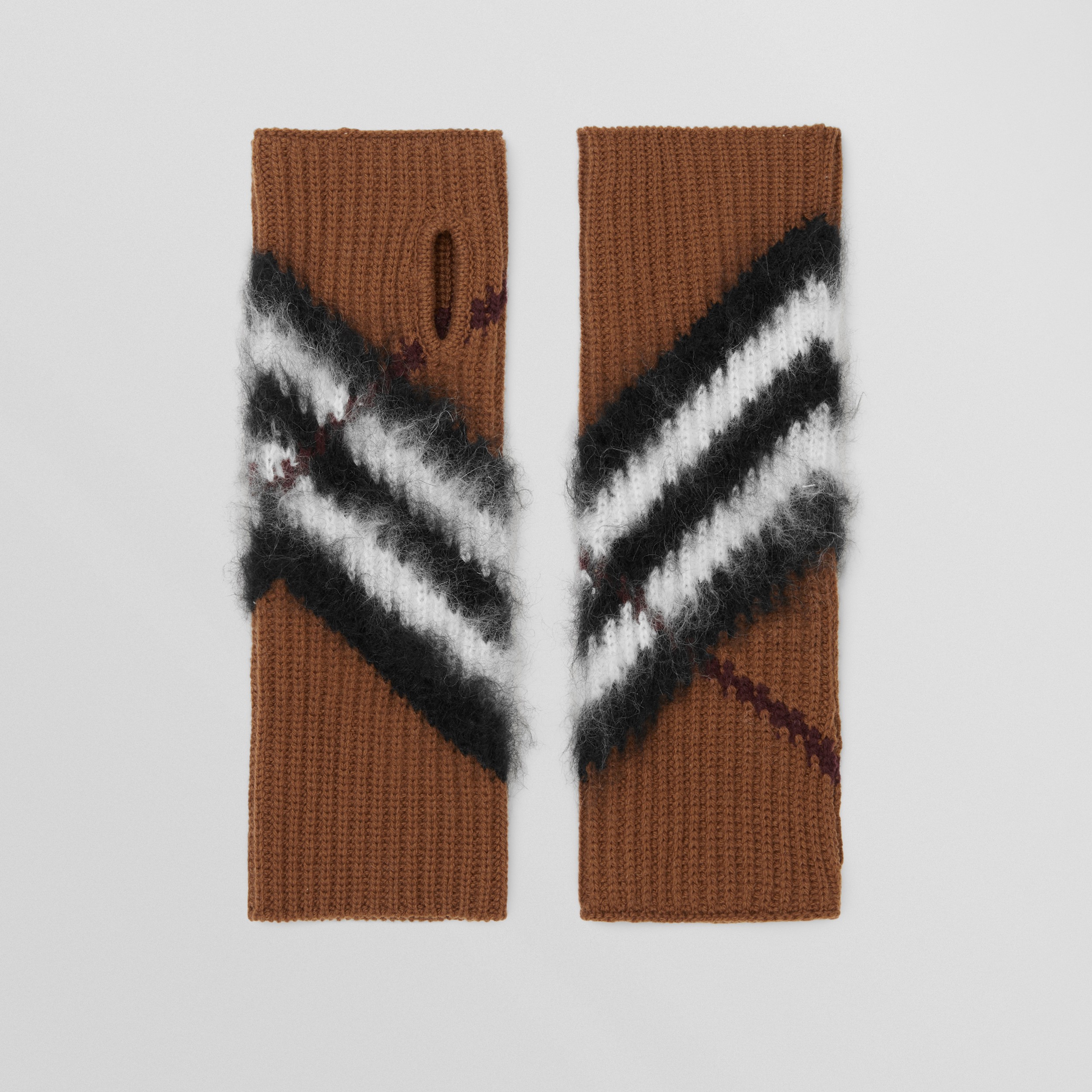 Chevron Check Overlay Leather Gloves in Dark Birch Brown | Burberry® Official - 4