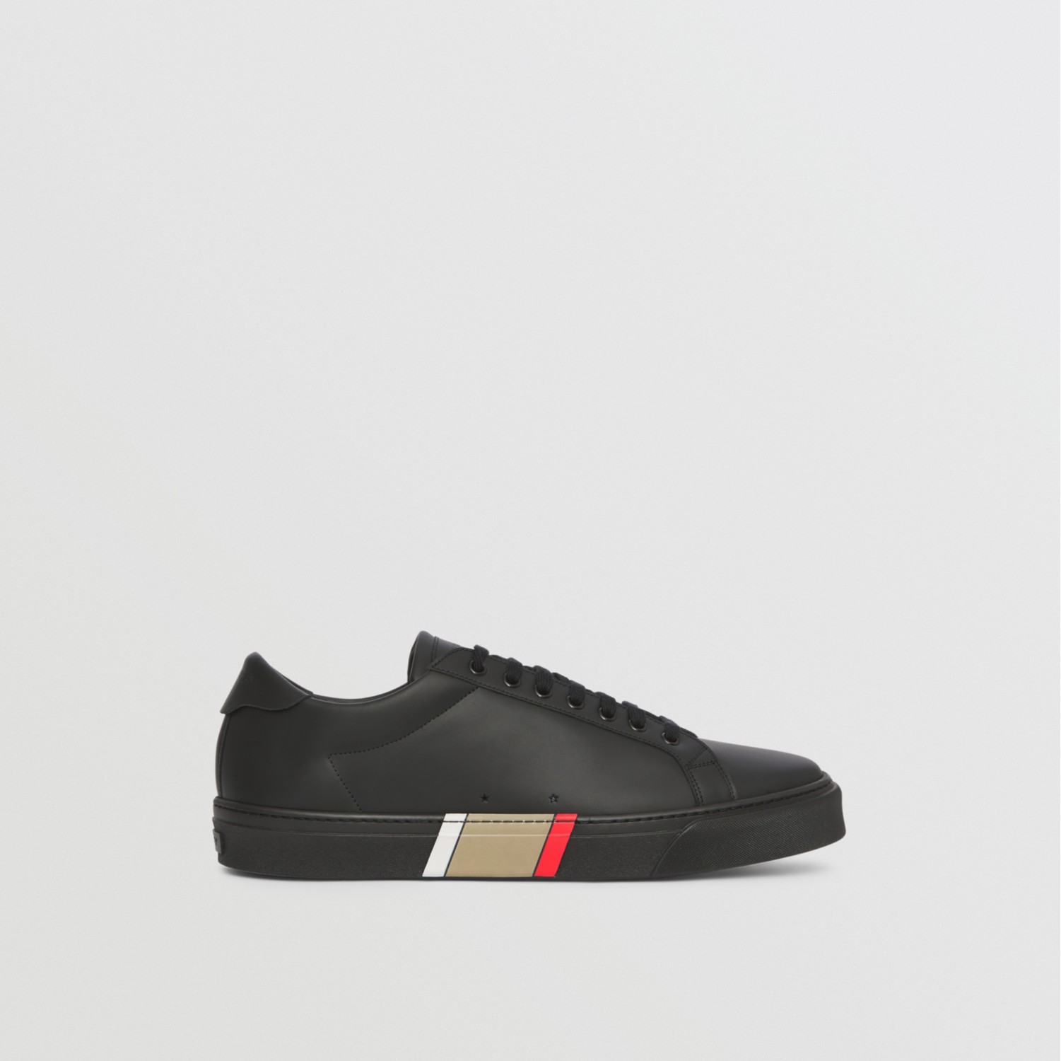 Stripe Detail Leather Sneakers in Black Men Burberry Official