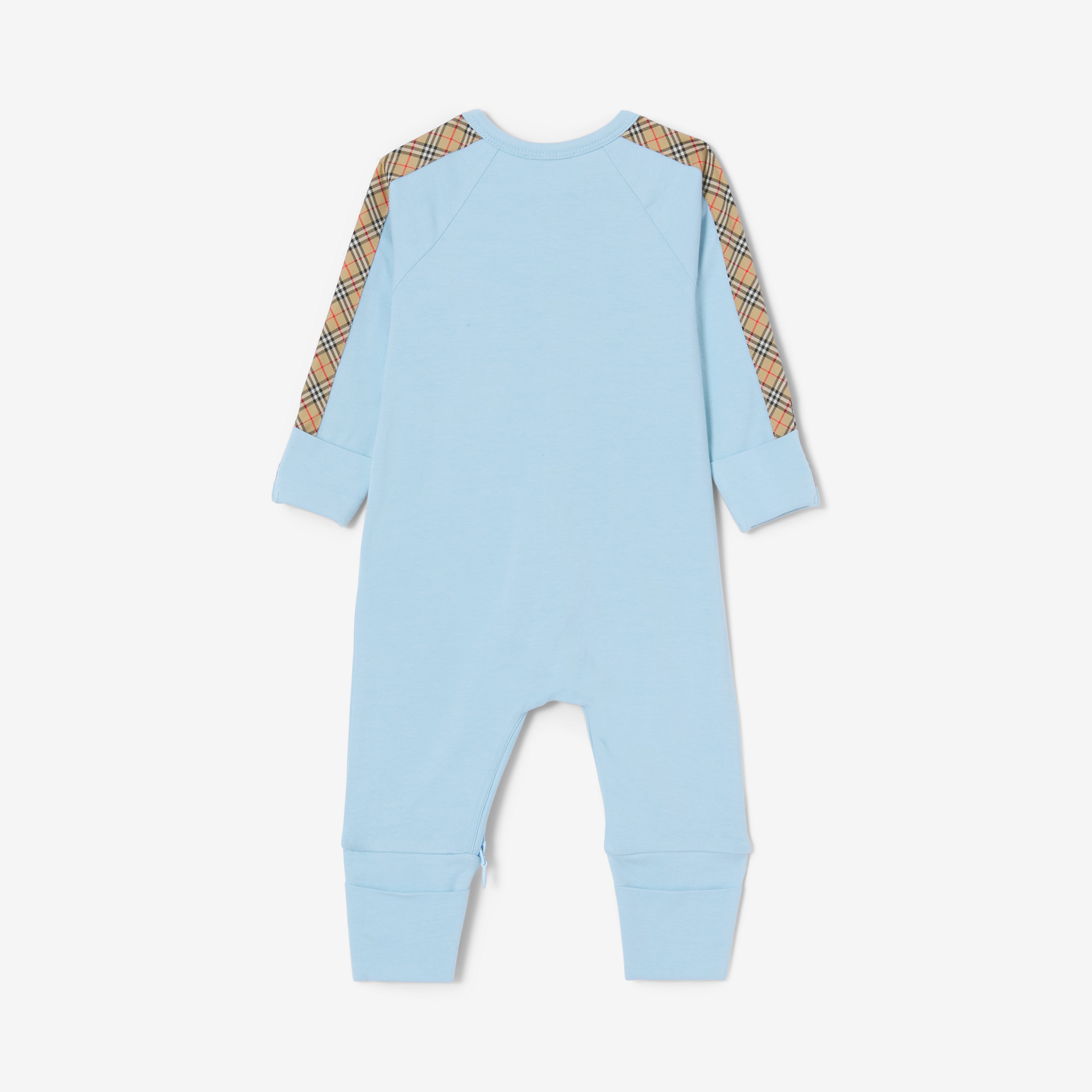 Check Trim Cotton Three-piece Baby Gift Set in Powdered Blue - Children | Burberry® Official - 3