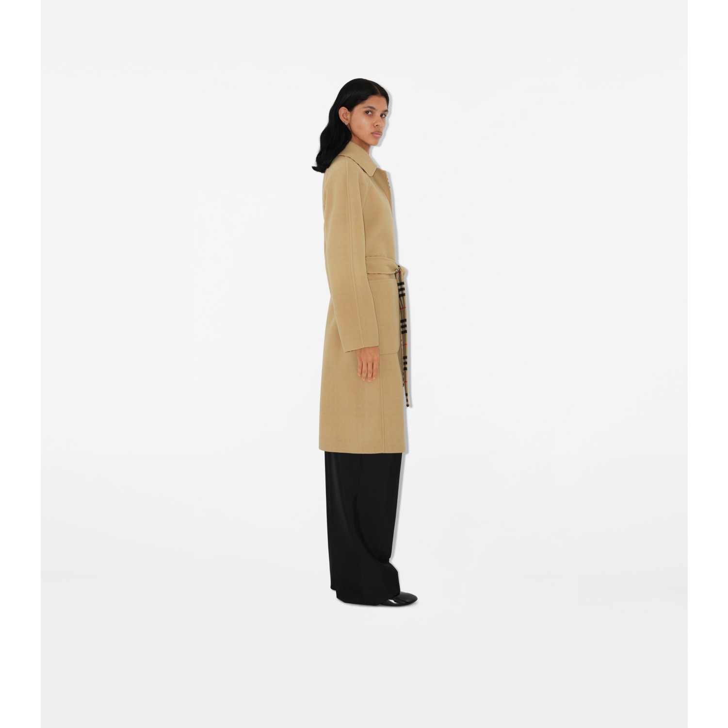 Long Reversible Check Wool Car Coat in Flax Women Burberry® Official