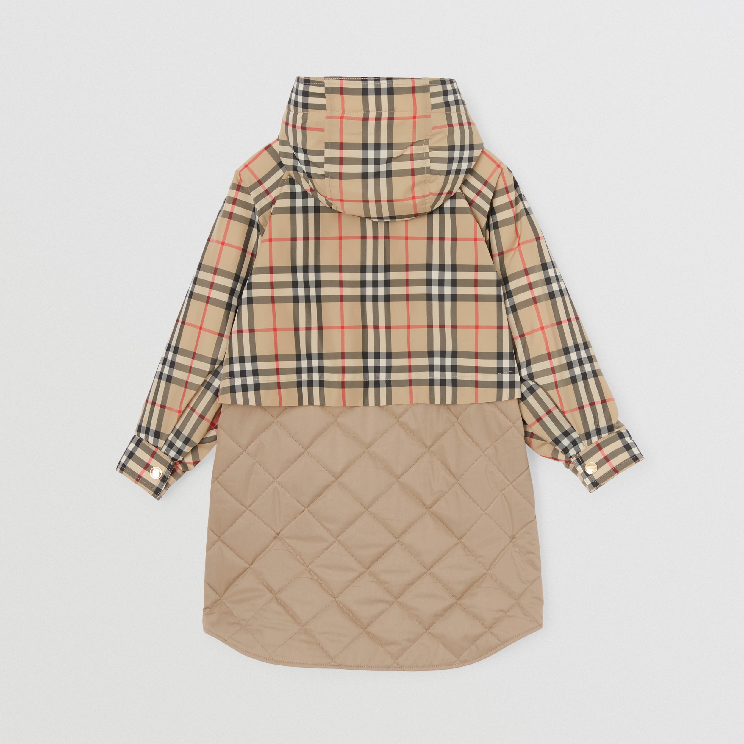 Vintage Check Overlay Cotton Twill Hooded Coat in Archive Beige | Burberry® Official - 4