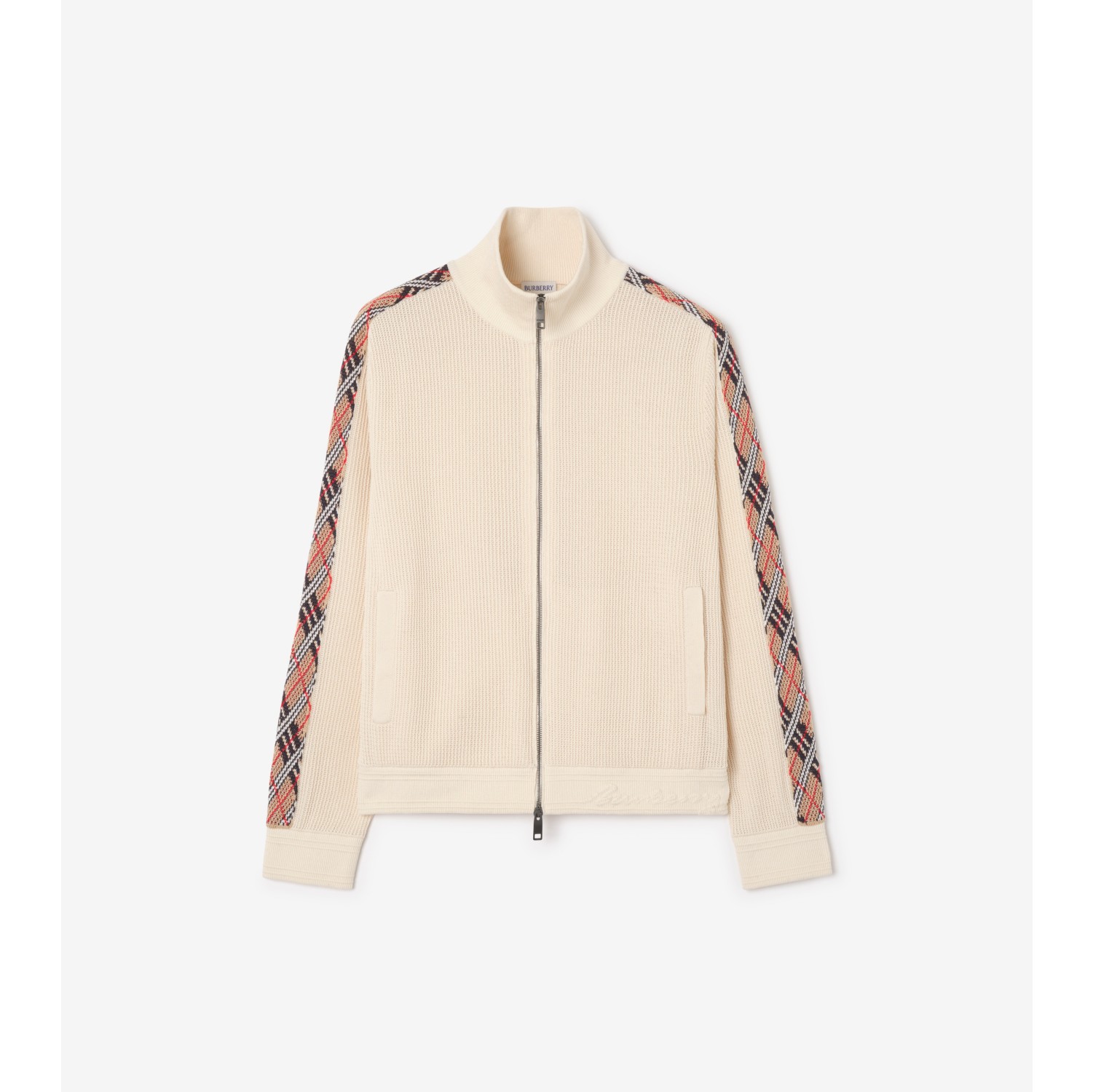 Check Trim Cotton Track Jacket in Easel beige - Men, Nylon | Burberry® Official