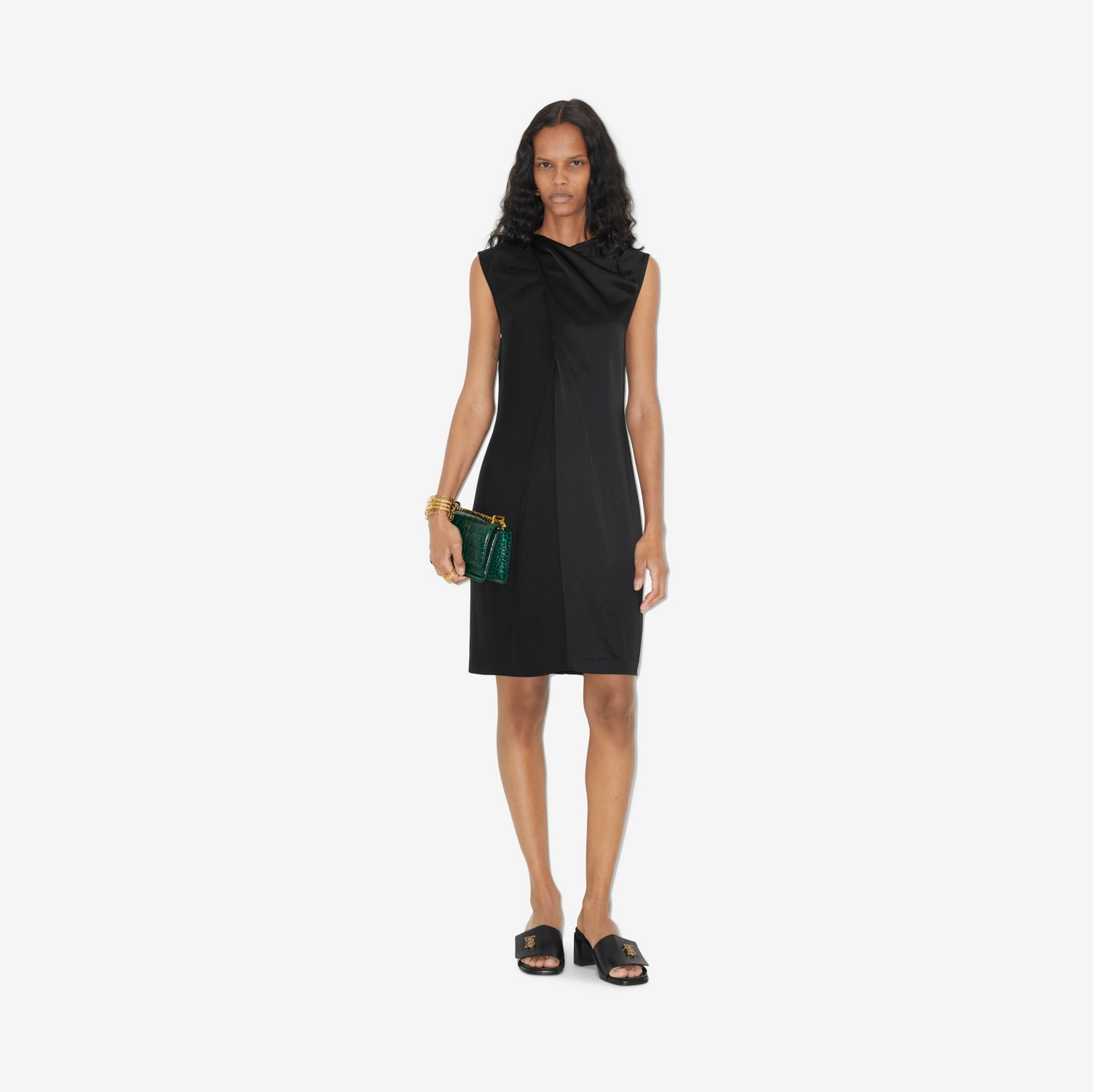 Draped Satin-back Crepe Dress in Black - Women | Burberry® Official