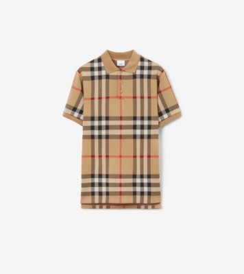 チェック コットンポロシャツ (アーカイブベージュ) - メンズ, コットン | Burberry®公式サイト