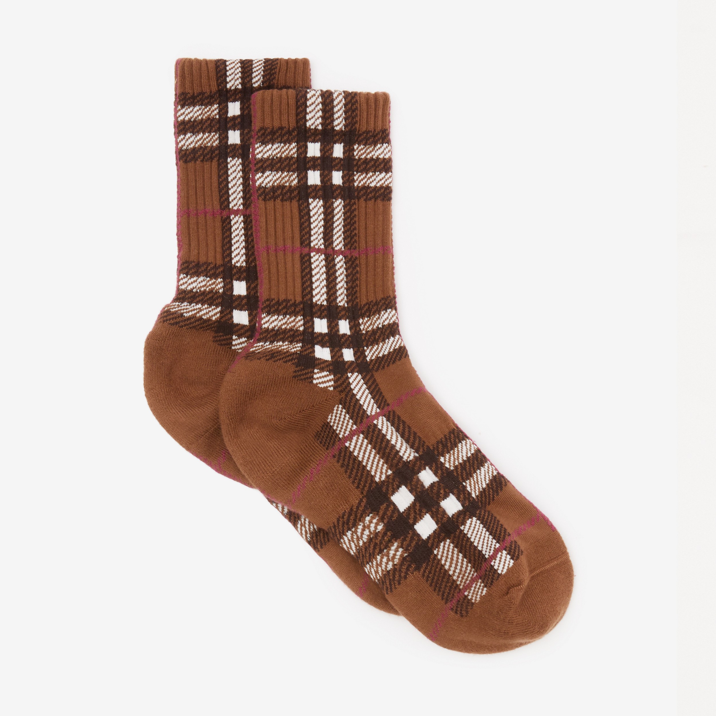 Check Intarsia Technical Stretch Cotton Socks in Dark Birch Brown | Burberry® Official - 2
