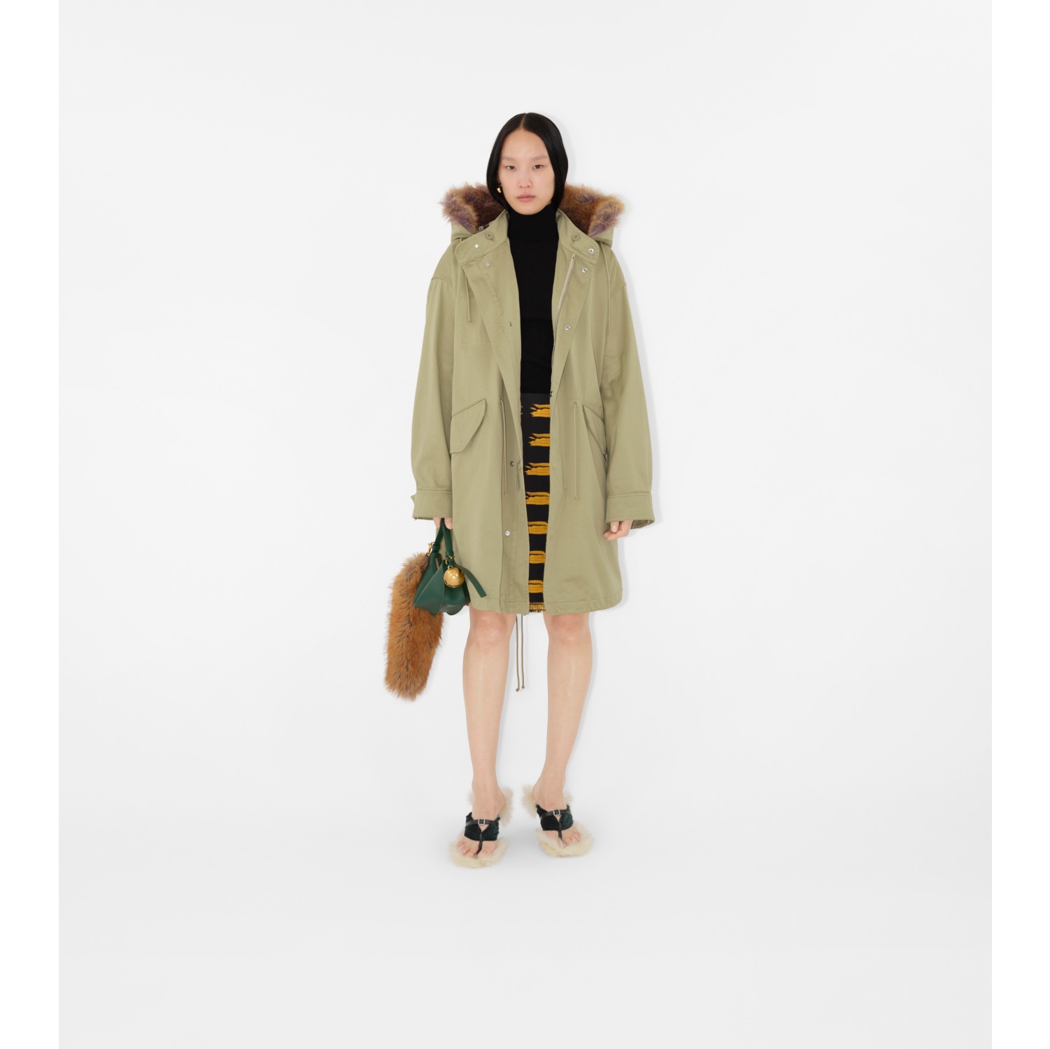 Faux Fur and Cotton Parka in Hunter - Women