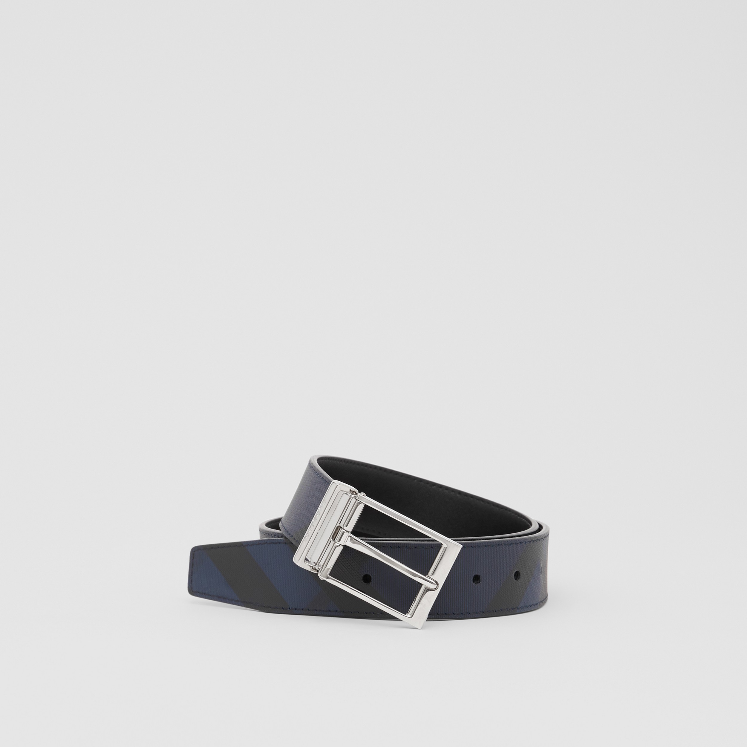 Reversible London Check and Leather Belt in Navy/blue - Men | Burberry® Official - 1