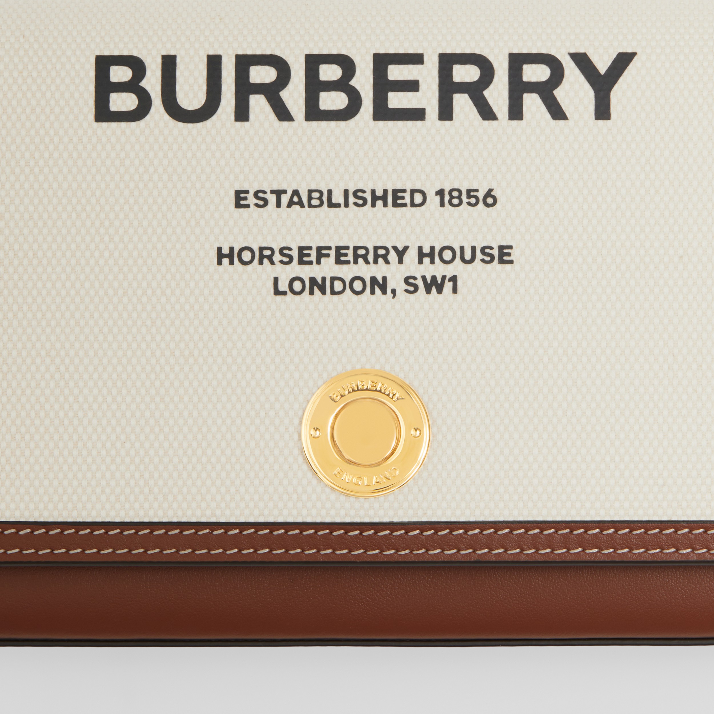 Bolsa Note de couro e lona com estampa Horseferry - Mini (Natural/canela) - Mulheres | Burberry® oficial - 2