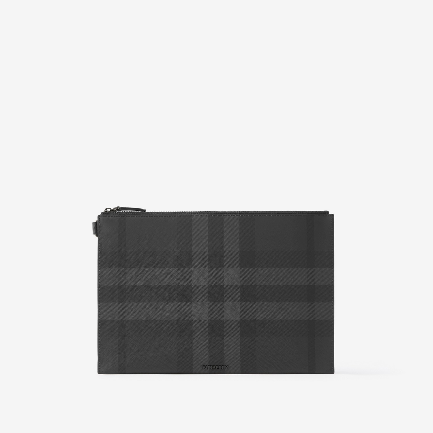 Bolsa pouch com zíper em Check - Grande (Charcoal) - Homens | Burberry® oficial