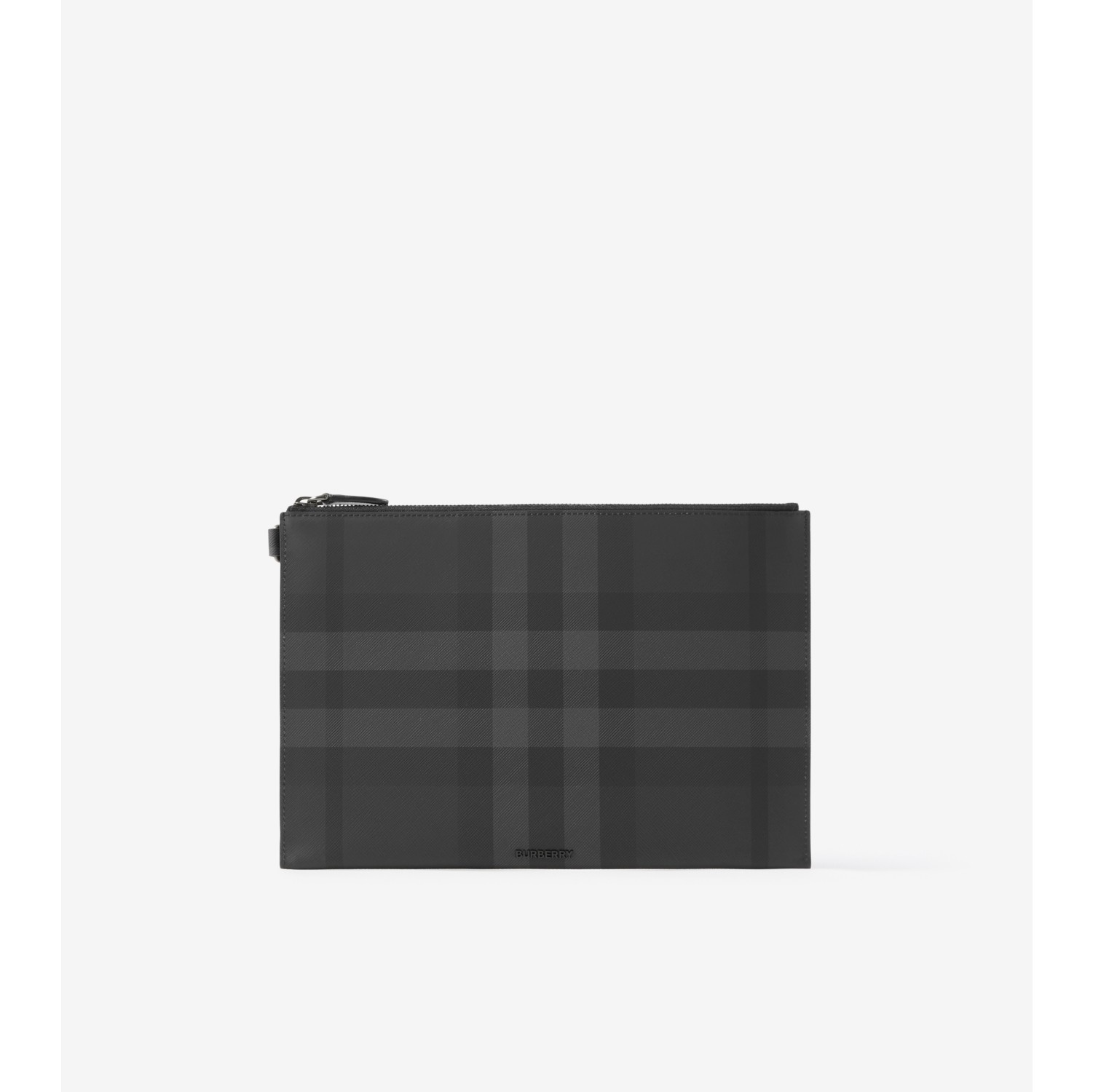 Check Large Zip Pouch in Charcoal Men Burberry Official