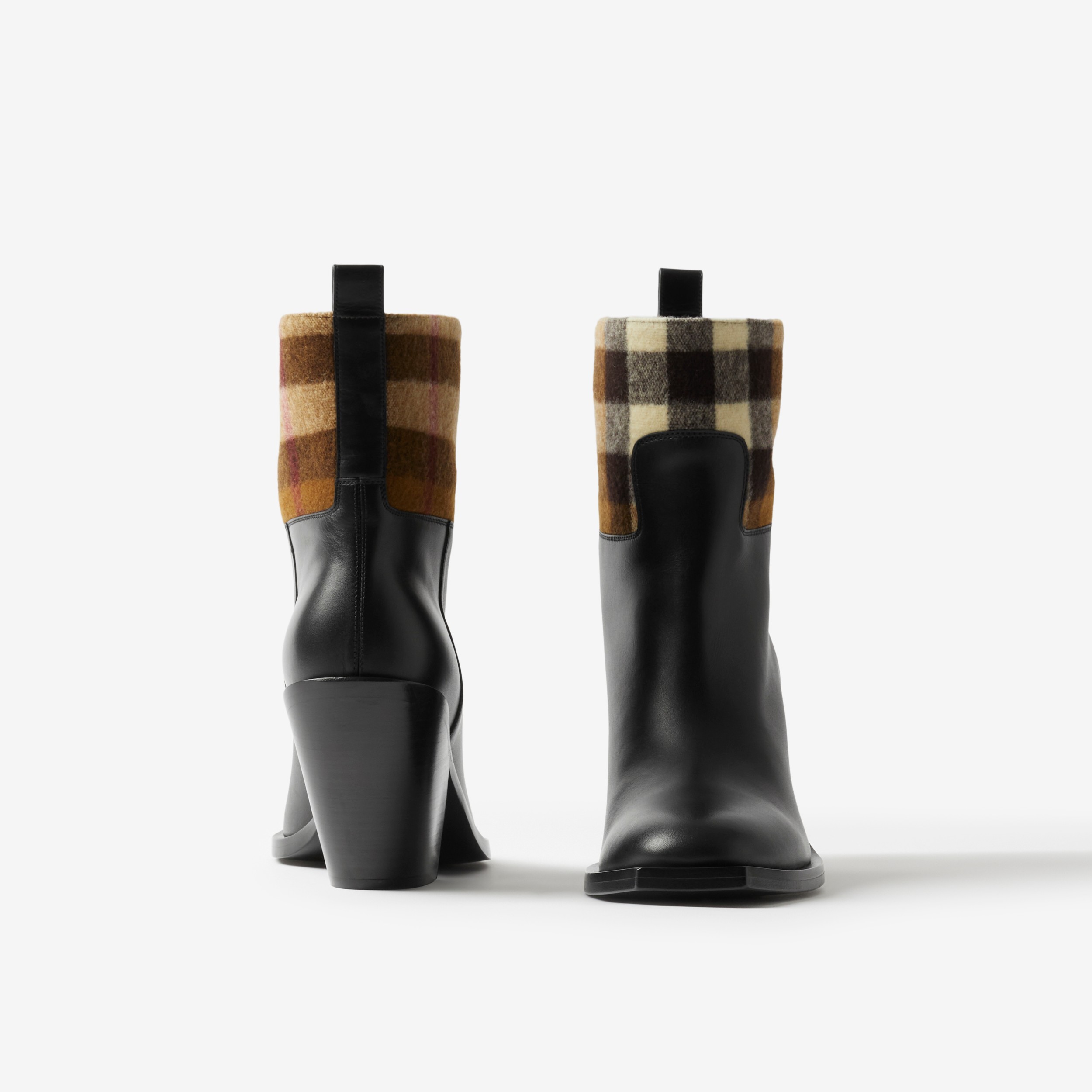 チェックパネル＆レザー アンクルブーツ (ブラック／ダークバーチブラウン) - ウィメンズ | Burberry®公式サイト - 3