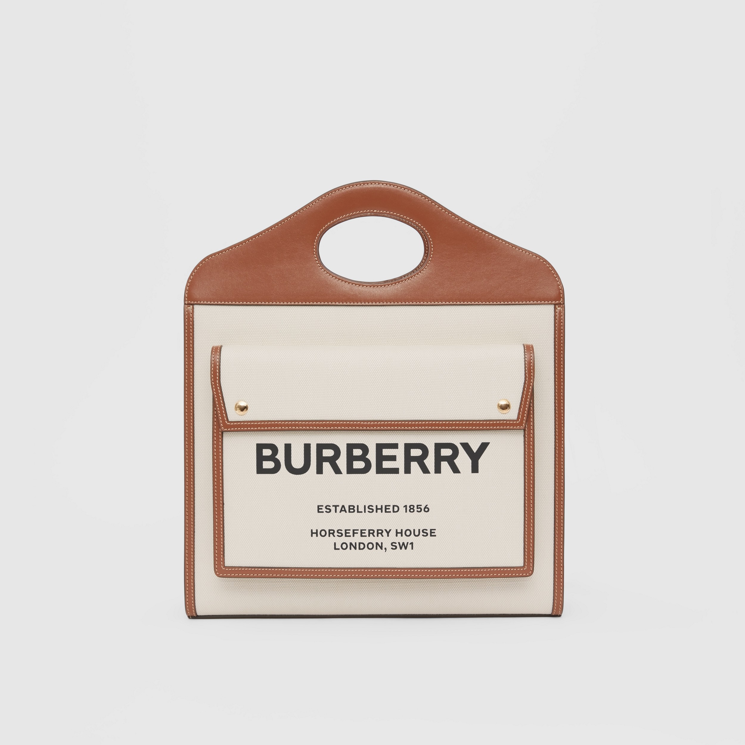 Sac Pocket moyen en toile et cuir bicolore (Naturel/brun Malt) - Femme | Site officiel Burberry® - 1
