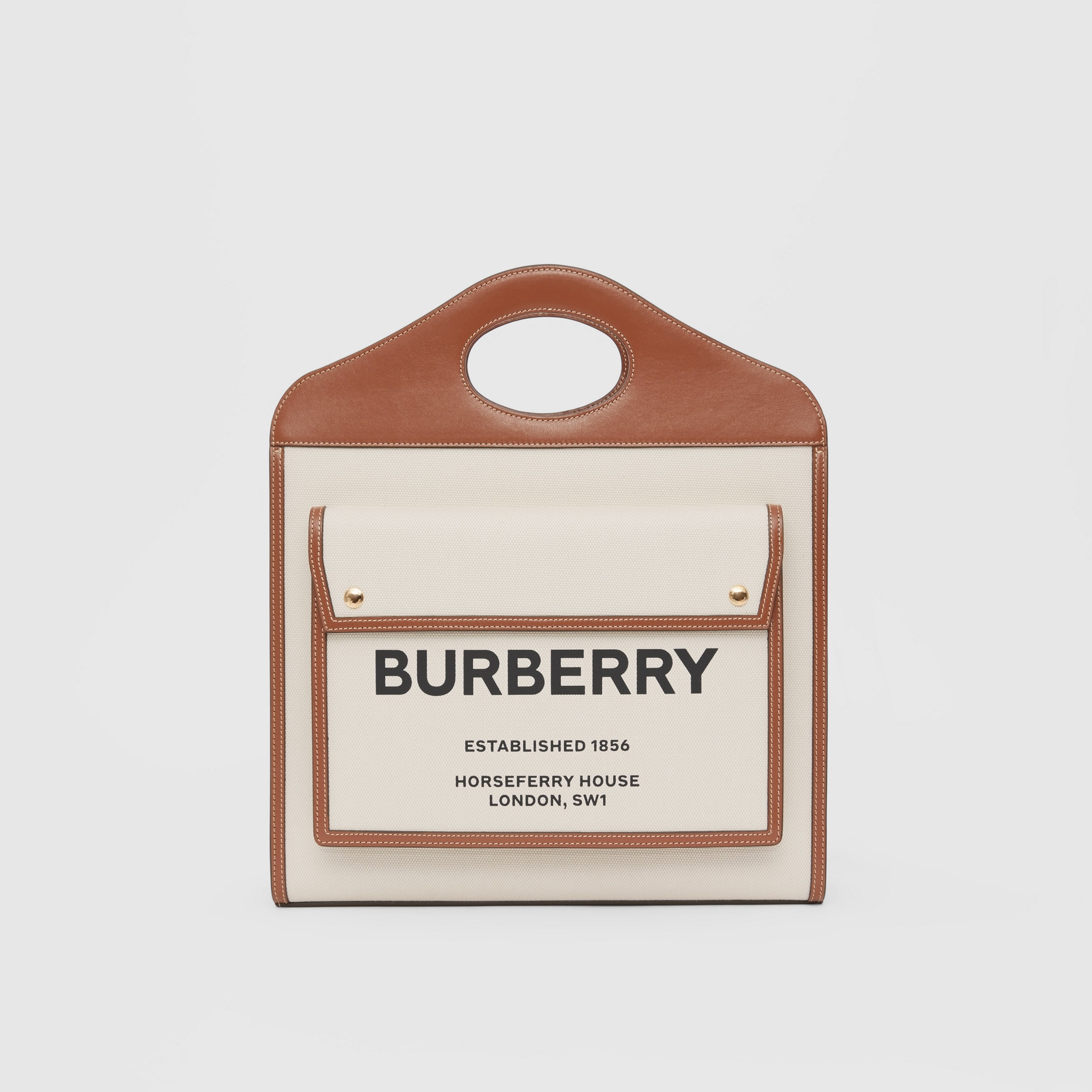 ミディアム ツートン キャンバス&レザー ポケットバッグ (ナチュラル/モルトブラウン) - ウィメンズ | Burberry®公式サイト