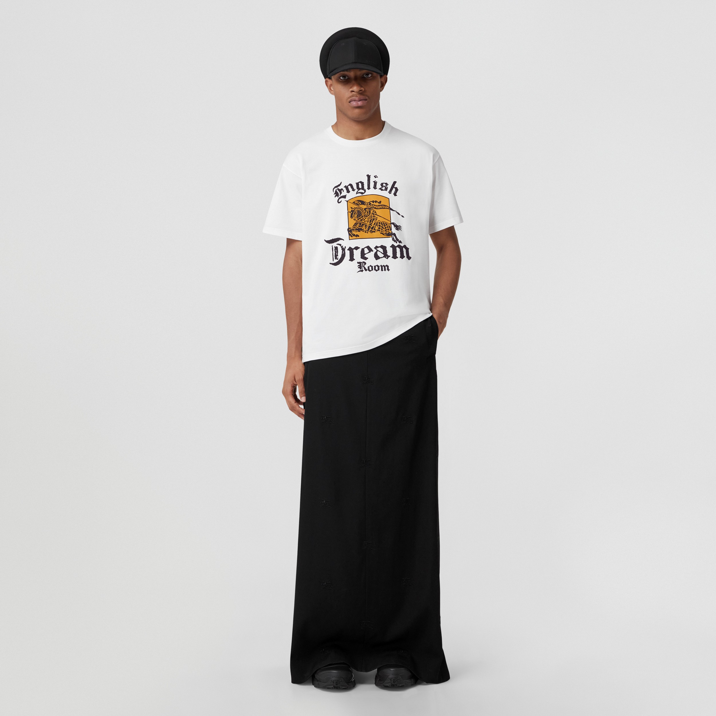 Slogan Print Cotton Oversized T-shirt in White - Men | Burberry® Official - 1