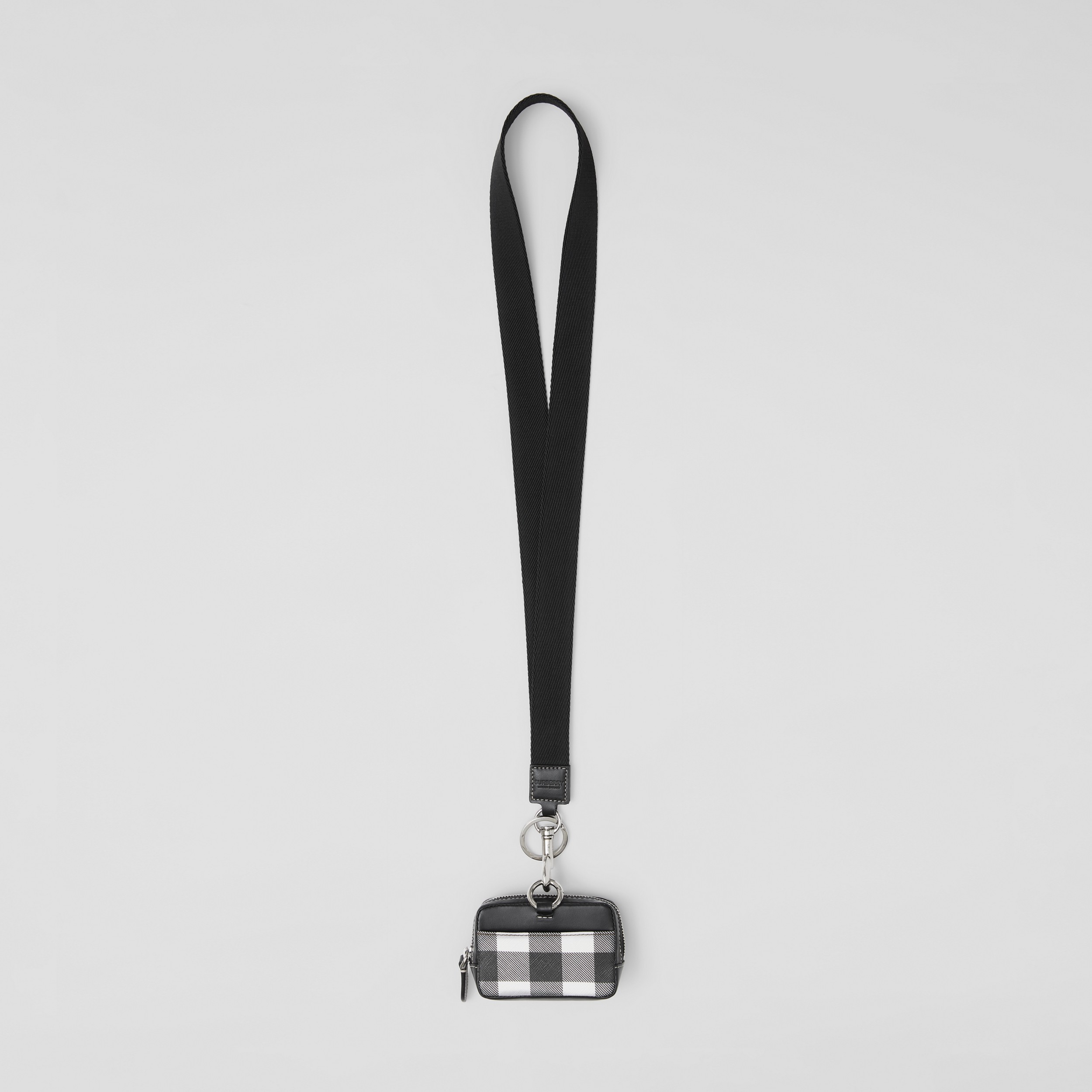 Check and Leather Pouch Lanyard in Dark Birch Brown - Men | Burberry® Official - 4