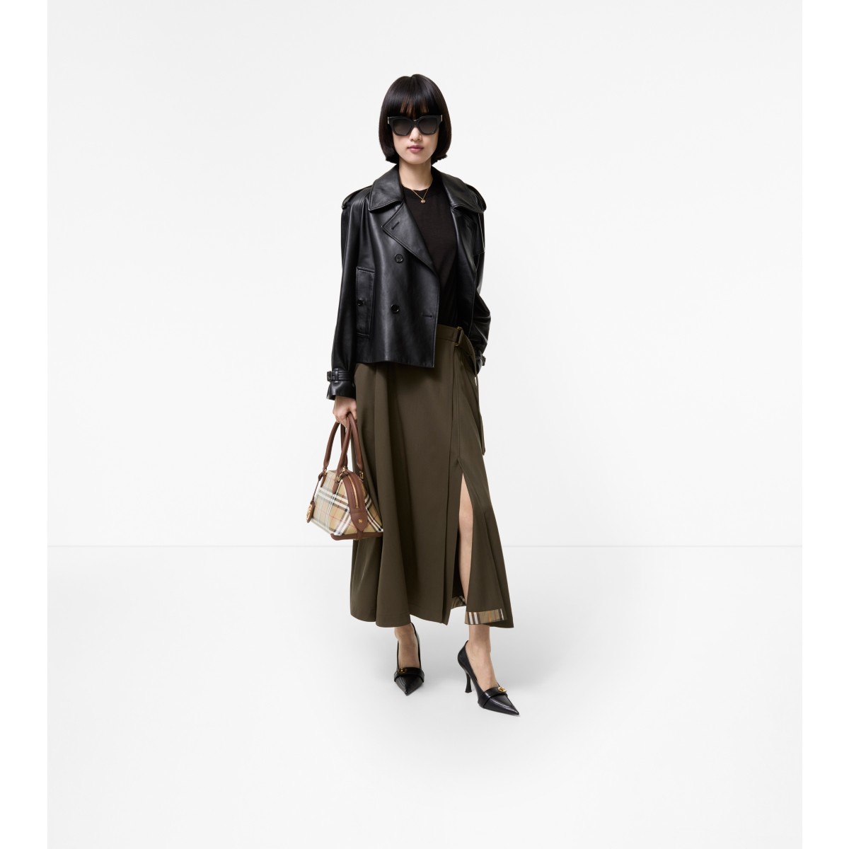  Check Twill Midi Skirt