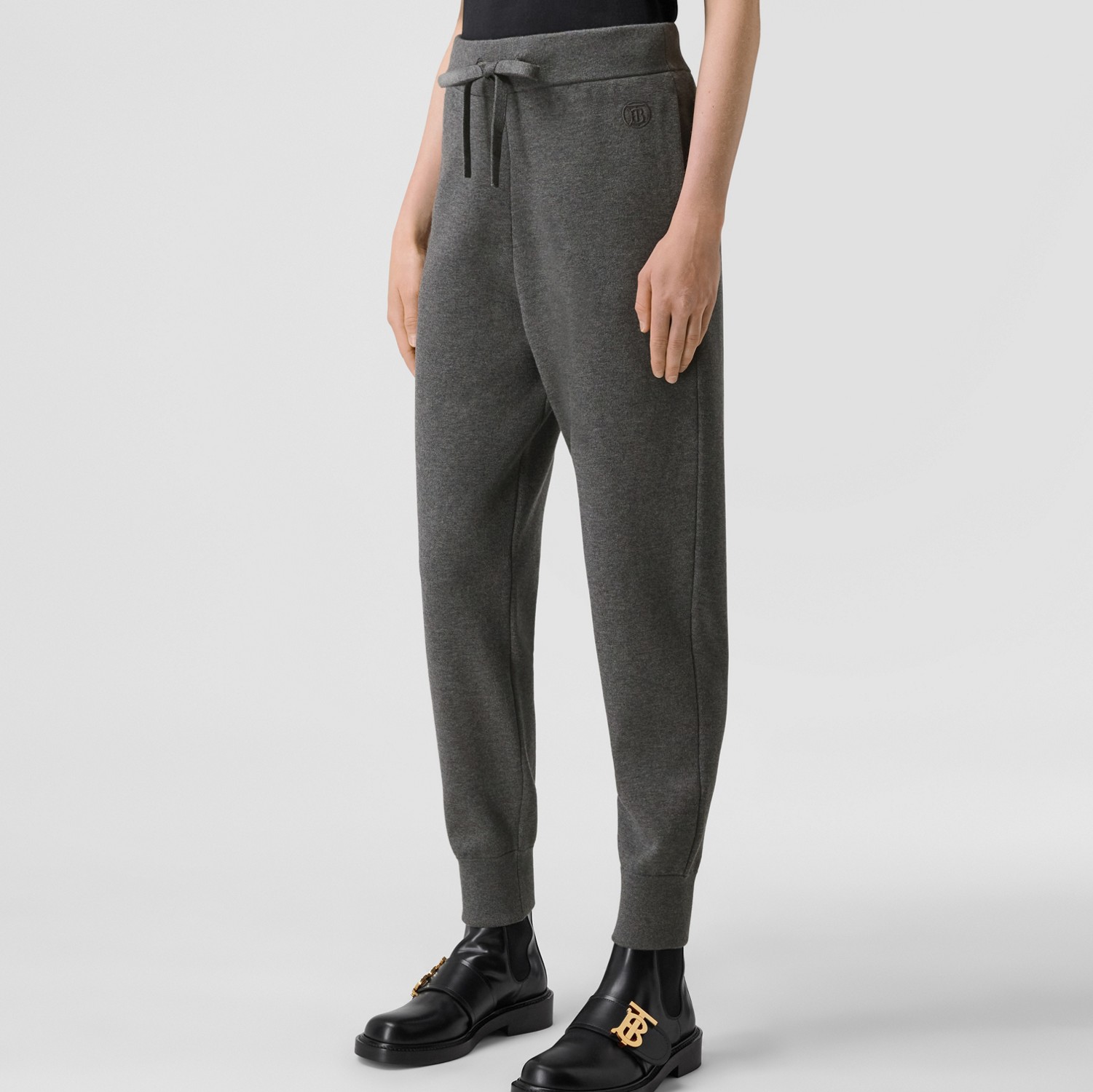 Custom Fit Cashmere Cotton Blend Jogging Pants in Storm Grey Melange - Women | Burberry® Official