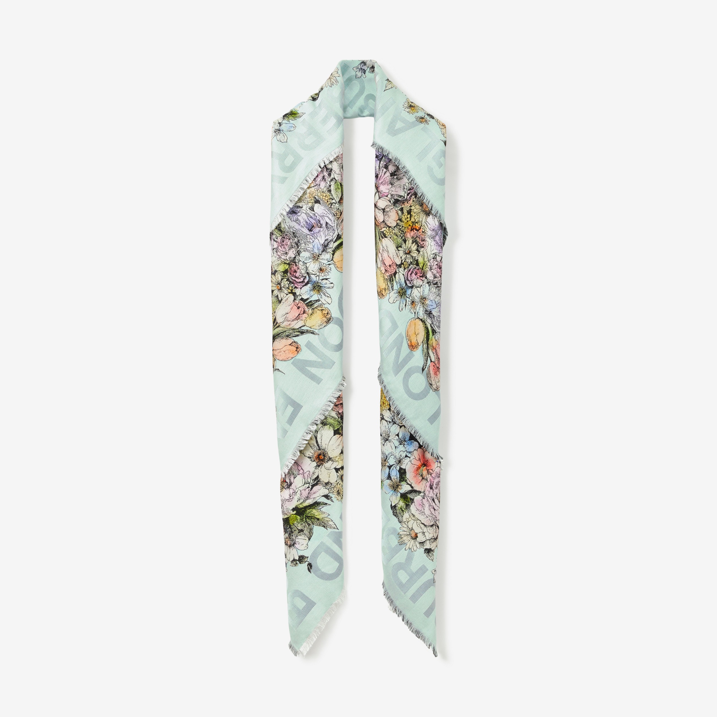 Pañuelo cuadrado grande en seda con estampado floral (Azul Pálido) | Burberry® oficial - 2