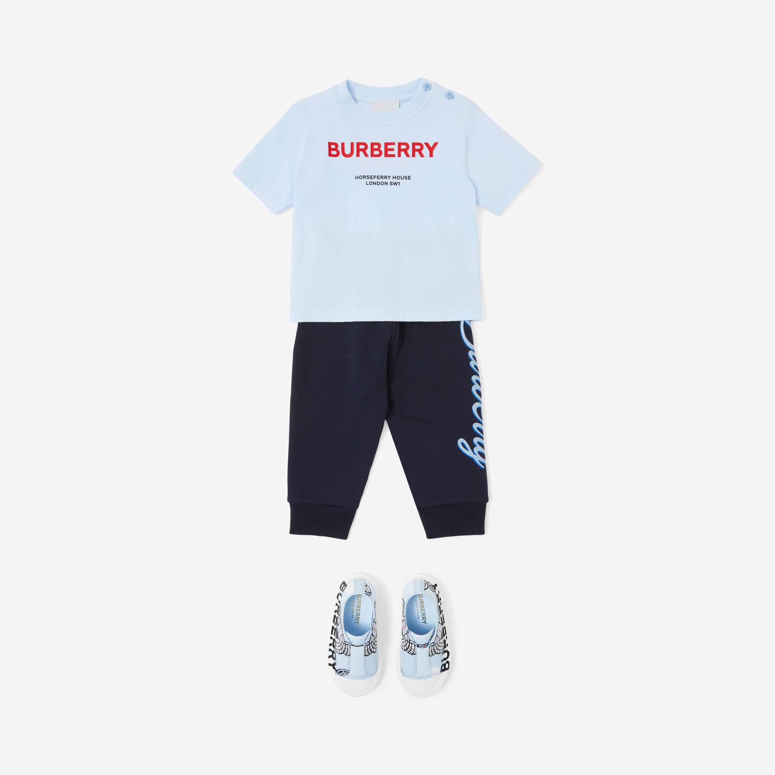 Horseferry Print Cotton T-shirt in Pale Blue - Children | Burberry® Official - 3