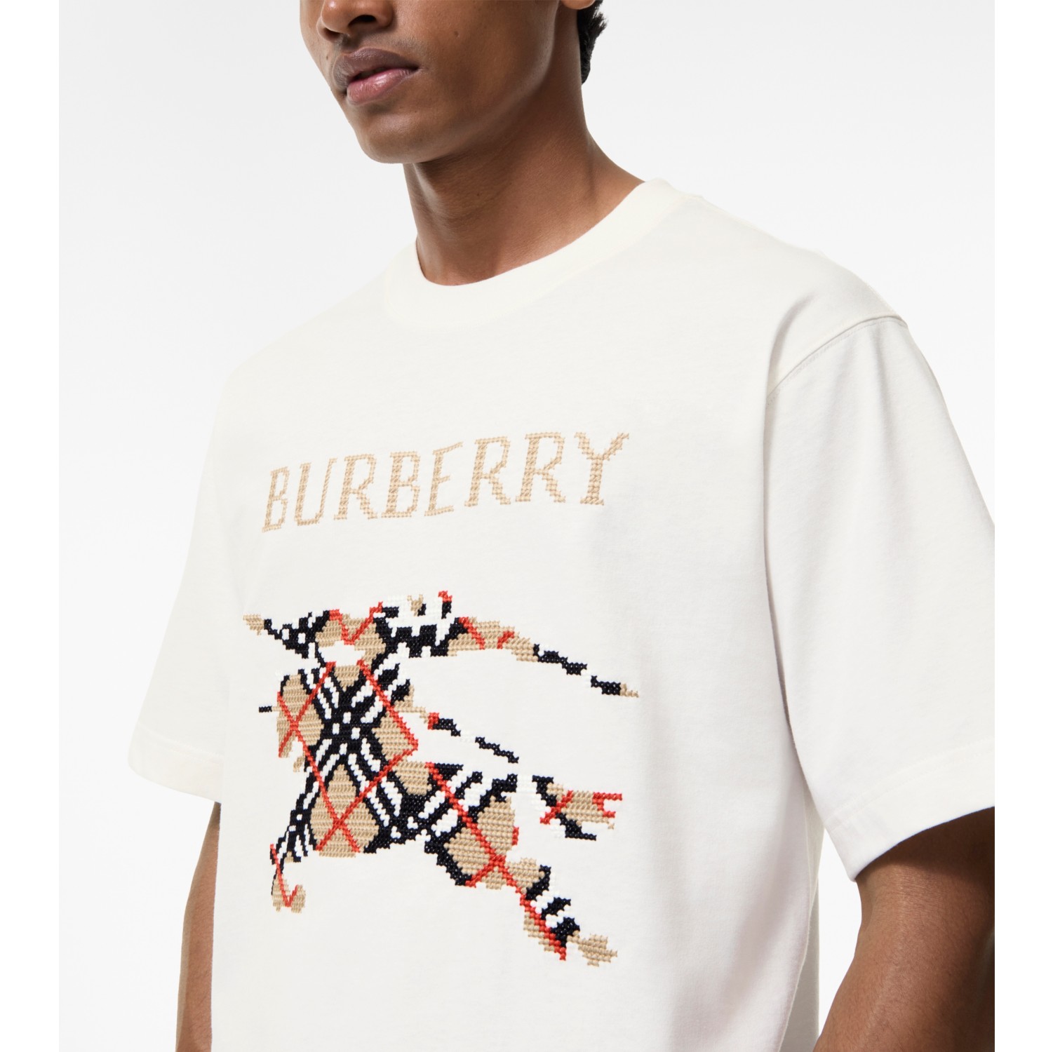 Cross Stitch Knight Cotton T-shirt in Chalk white - Men | Burberry