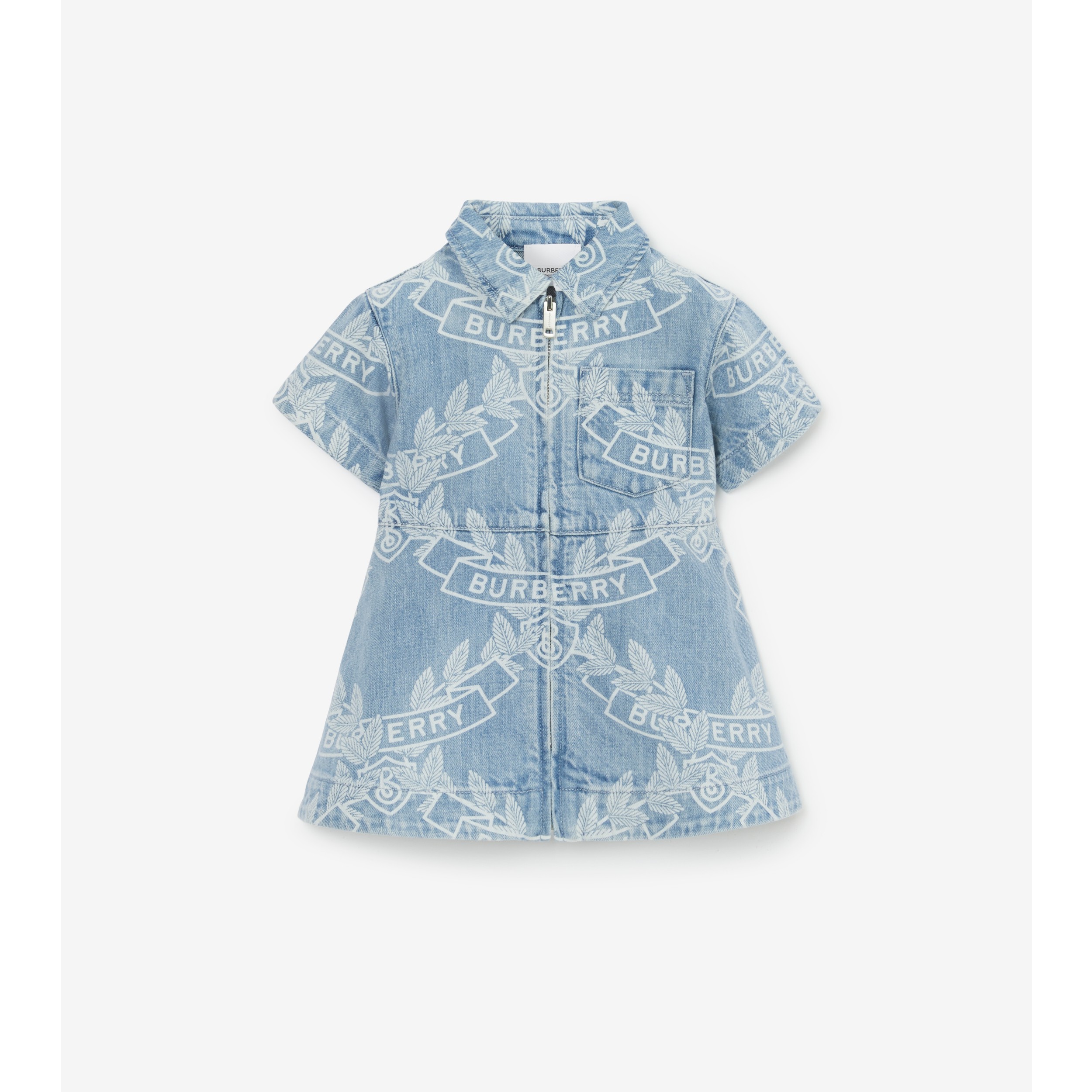 Oak Leaf Crest Japanese Denim Dress in Pale Blue - Children | Burberry®  Official