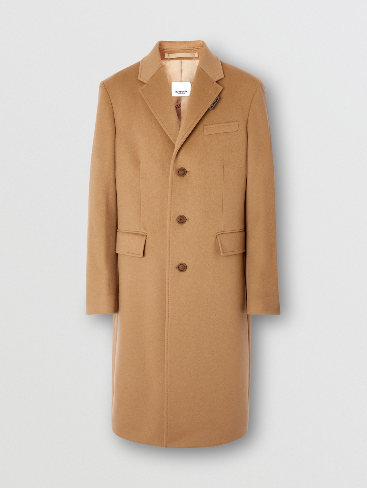 Button Detail Wool Cashmere Tailored Coat in Camel