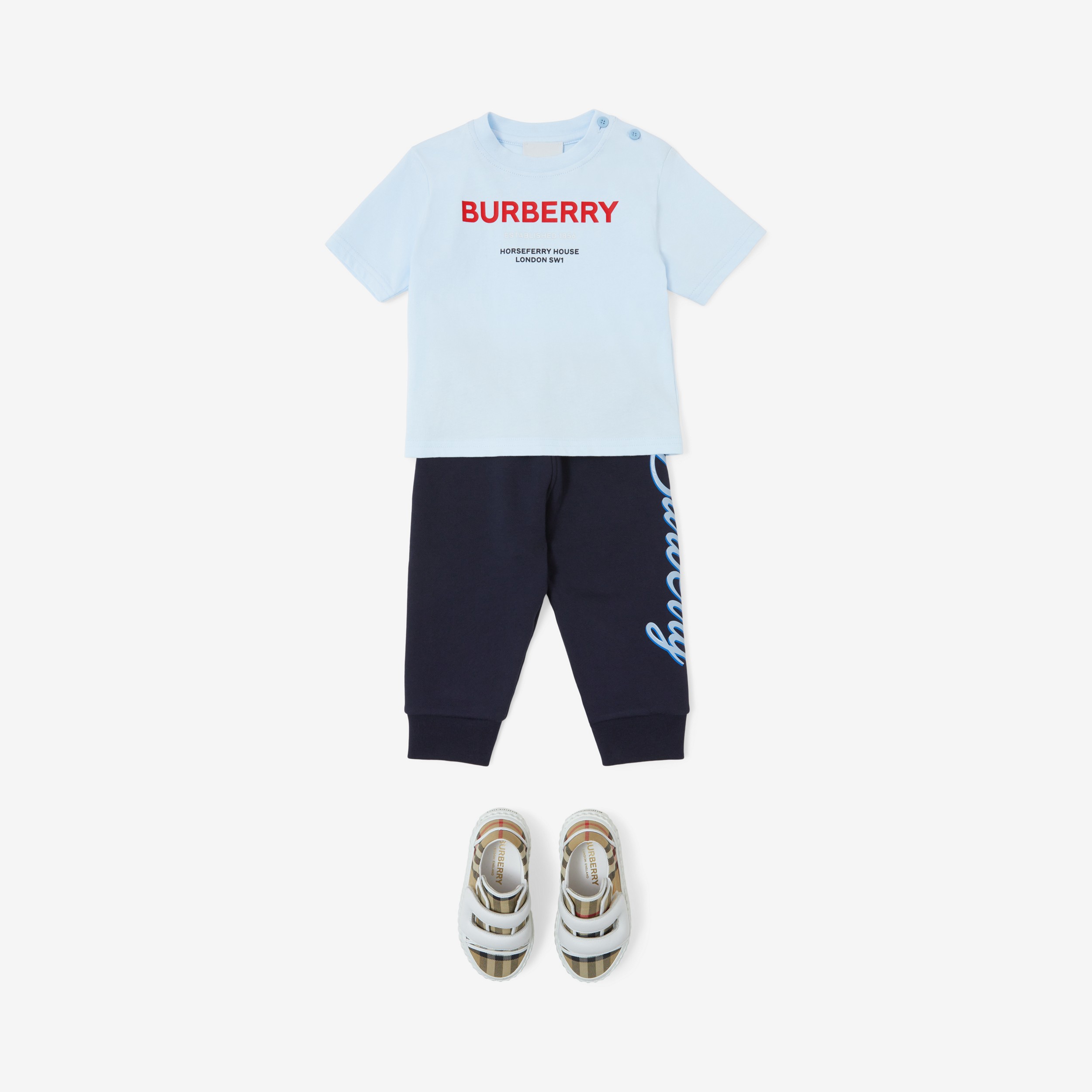 Horseferry Print Cotton T-shirt in Pale Blue - Children | Burberry® Official - 4