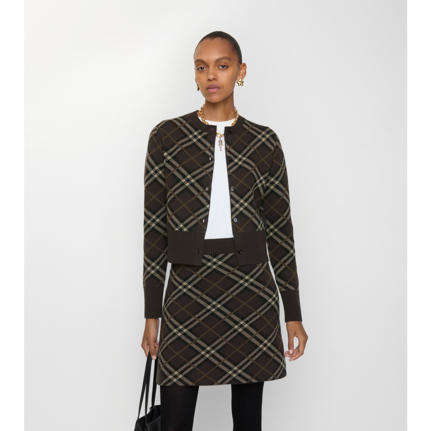 Check Wool Cashmere Cardigan in Truffle brown - Women | Burberry® Official