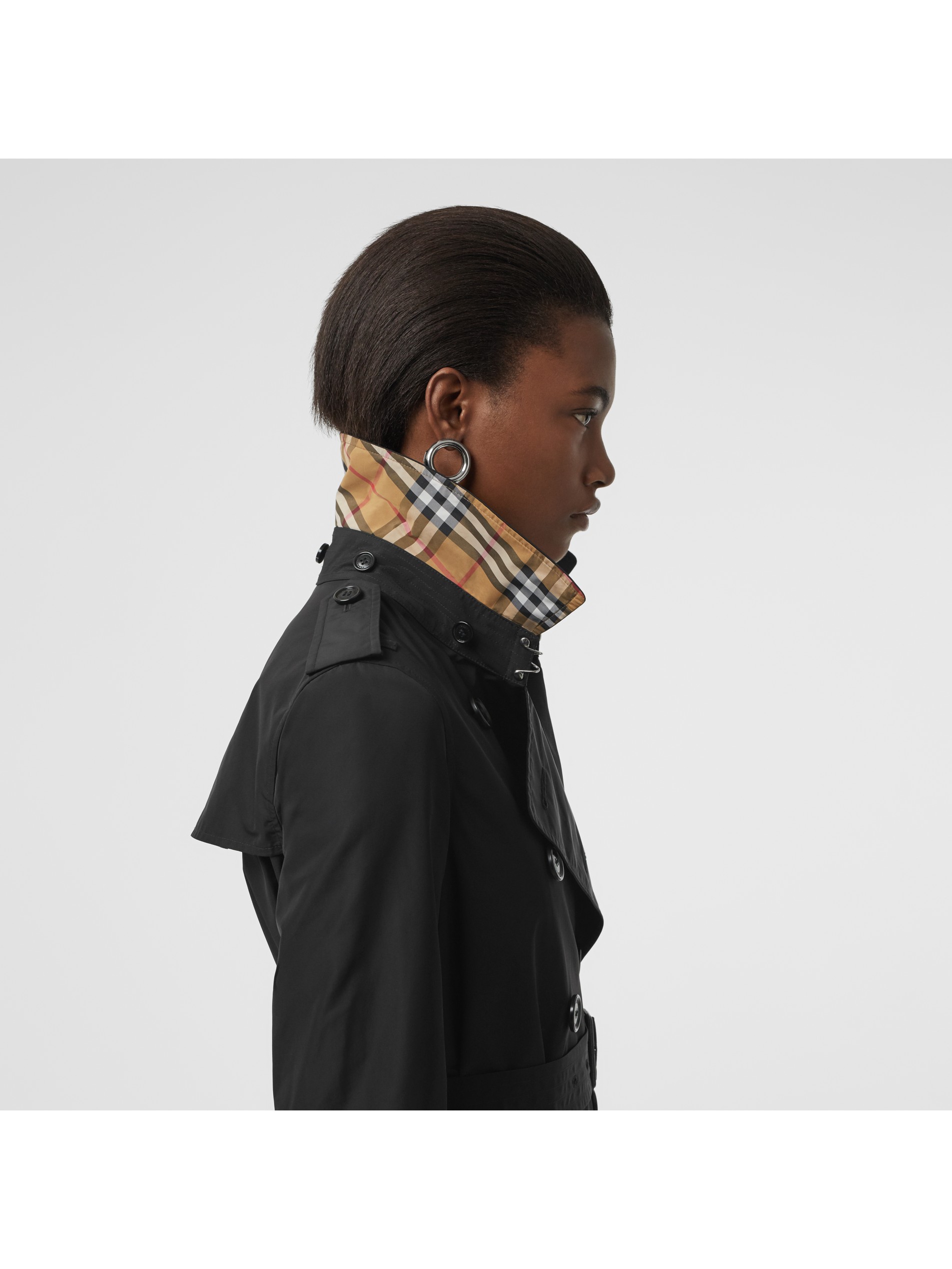 黑色 可拆式连帽塔夫绸 trench 风衣 产品图片11