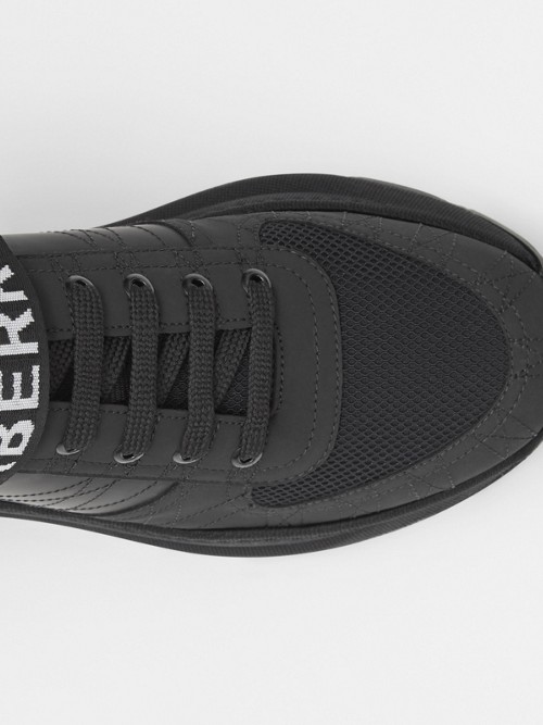 BURBERRY Logo Detail Leather, Nubuck and Mesh Sneakers
