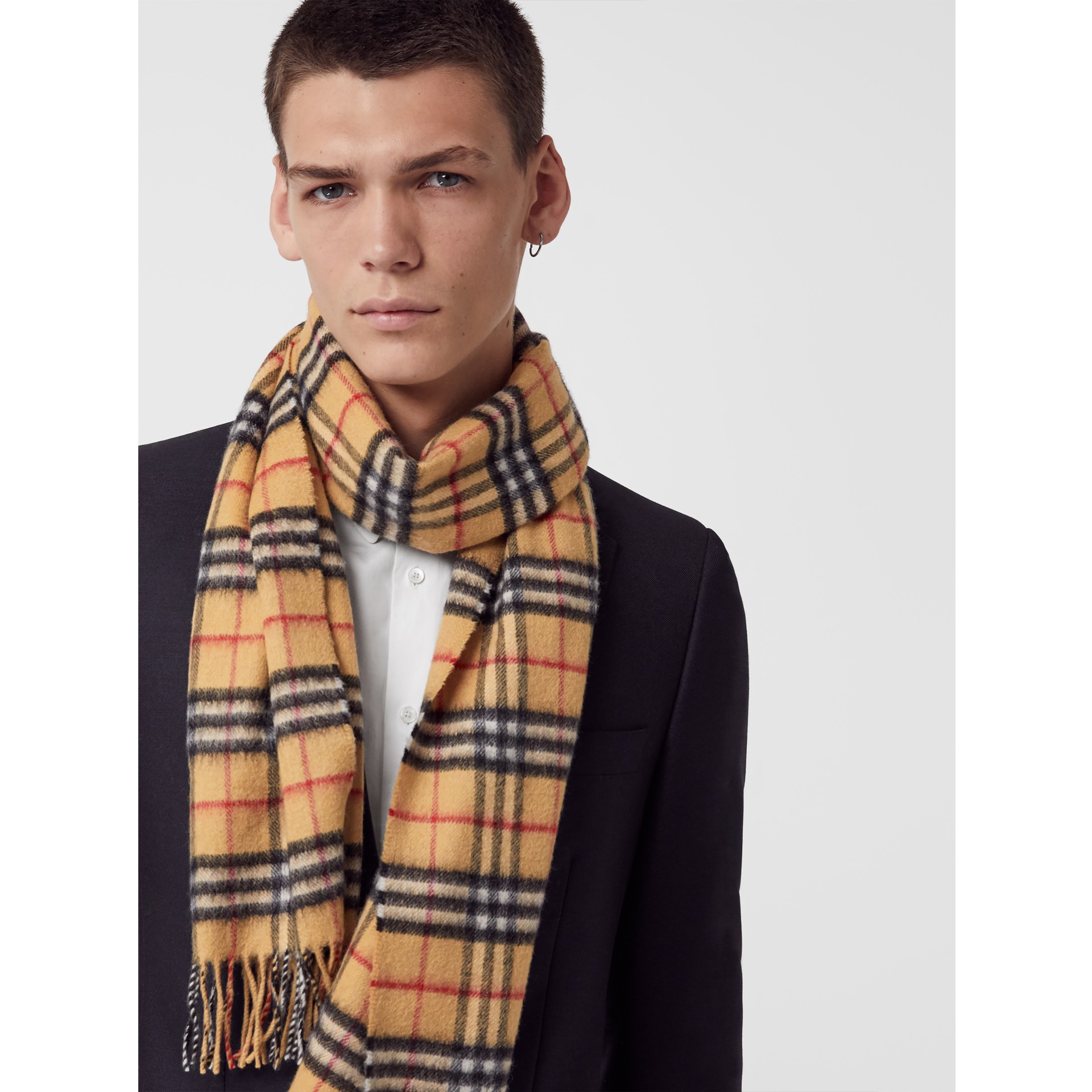 The Classic Vintage Check Cashmere Scarf in Antique Yellow | Burberry ...