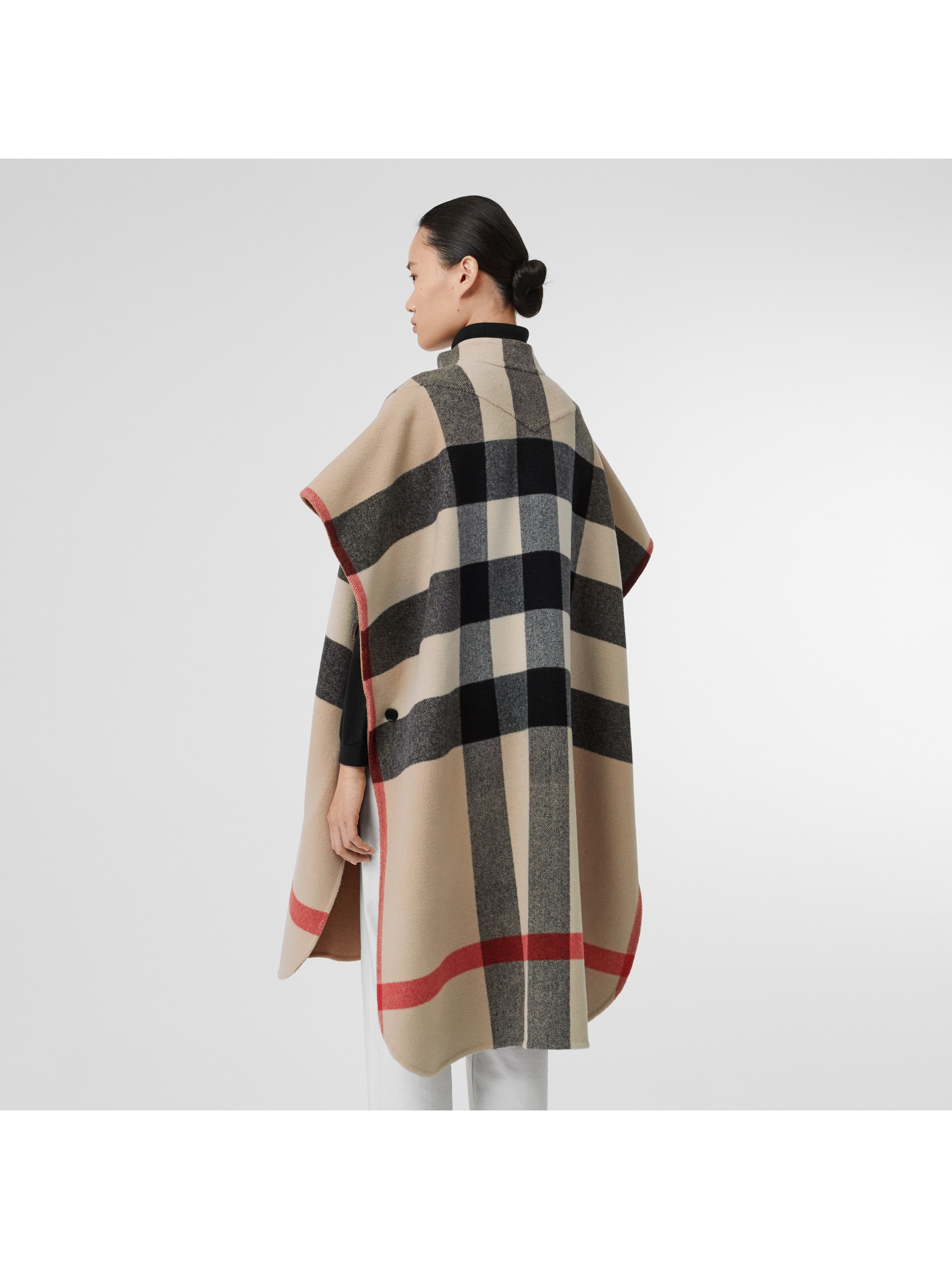双面两穿格纹羊毛混纺披肩 (驼色) - 女士 | burberry 博柏利