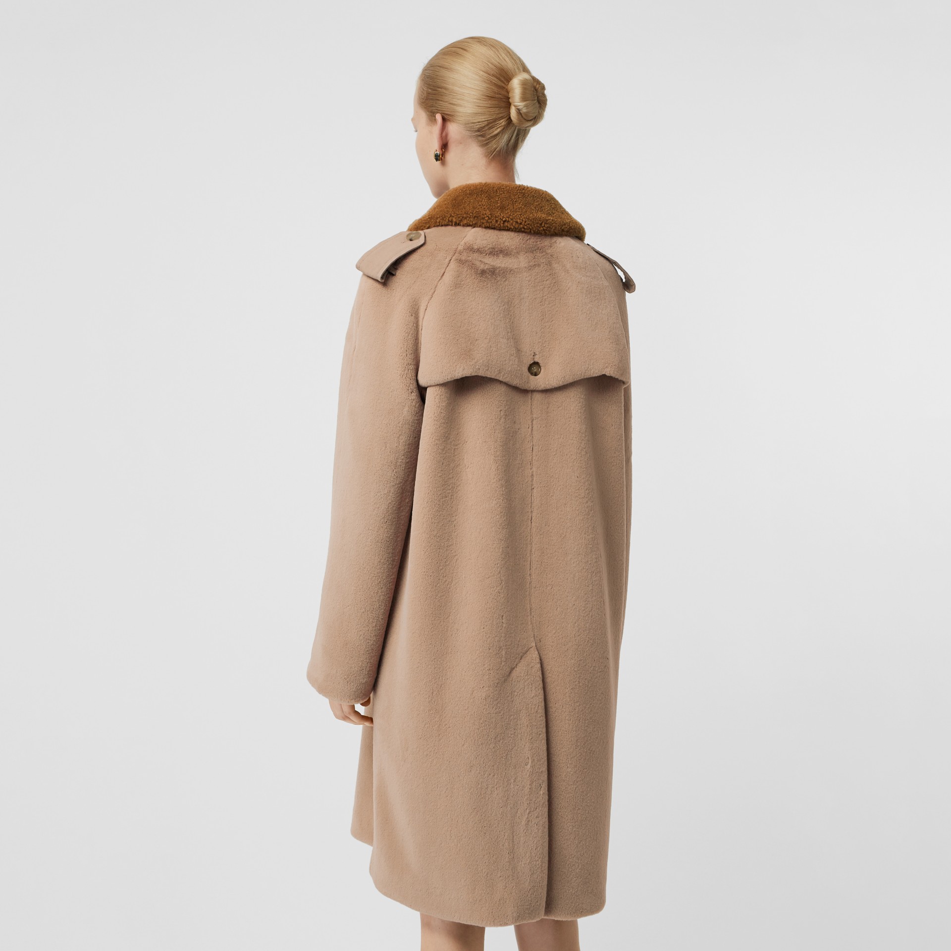 Shearling Trim Faux Fur Trench Coat in Taupe | Burberry United States