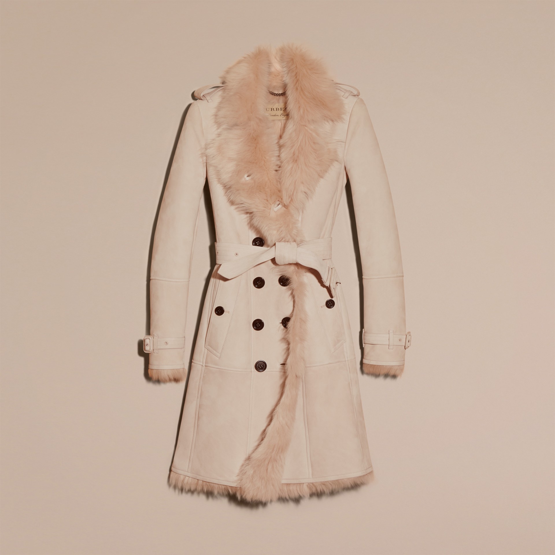 Shearling Trench Coat Chalk Pink Burberry
