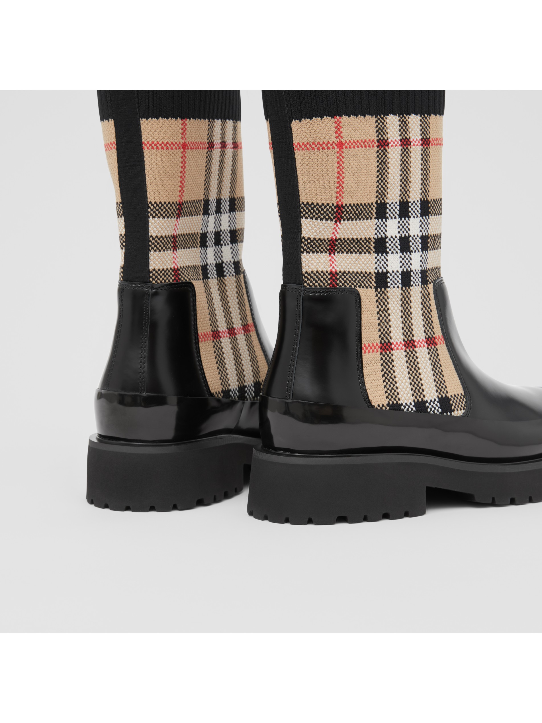 vintage 格纹针织袜皮革切尔西靴 产品图片11