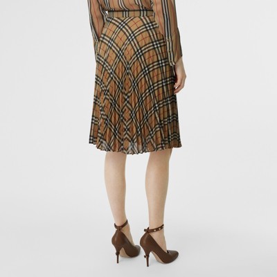 Vintage Check Chiffon Pleated Skirt in 