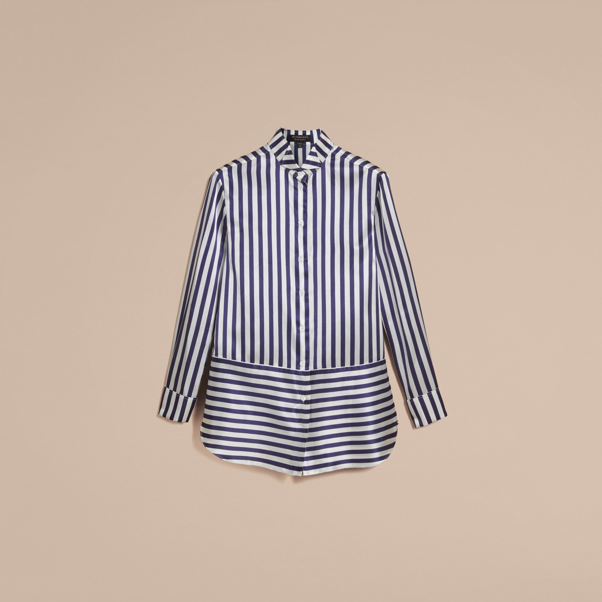 Wing Collar Striped Silk Cotton Shirt in Indigo - Women | Burberry ...