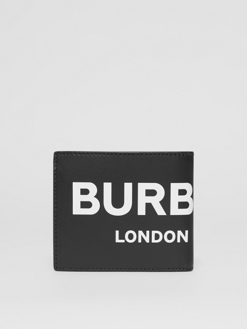 BURBERRY Logo Print Leather International Bifold Coin Wallet