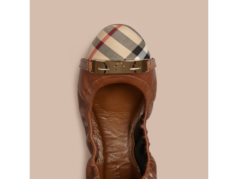 tan leather ballerinas