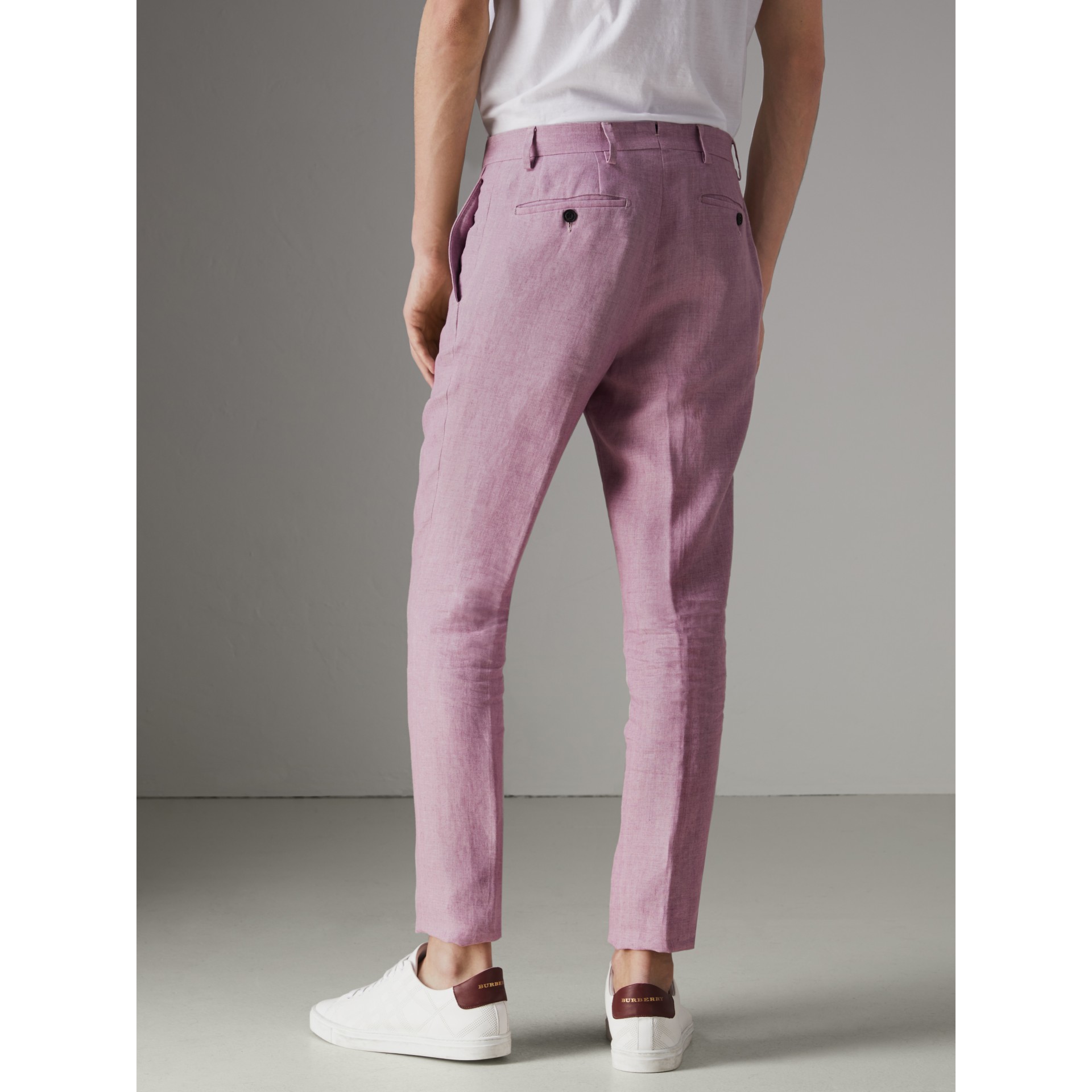 Soho Fit Linen Trousers in Pink Heather - Men | Burberry United States