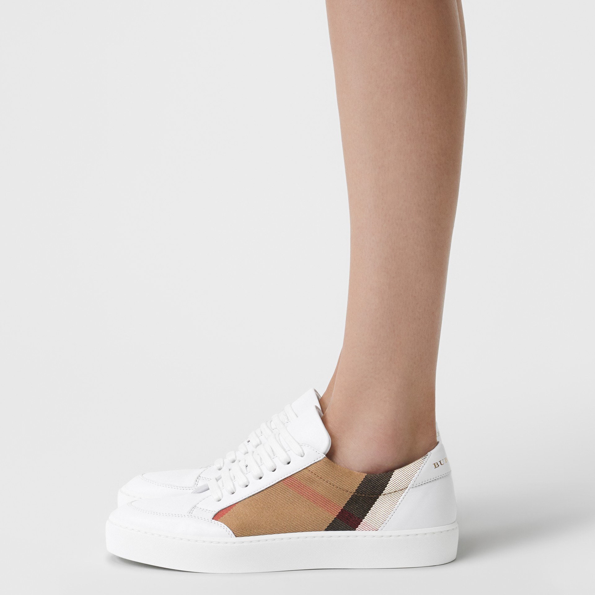 Check Detail Leather Sneakers in House Check/ Optic White - Women ...