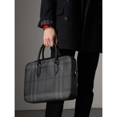 medium check detail leather tote bag