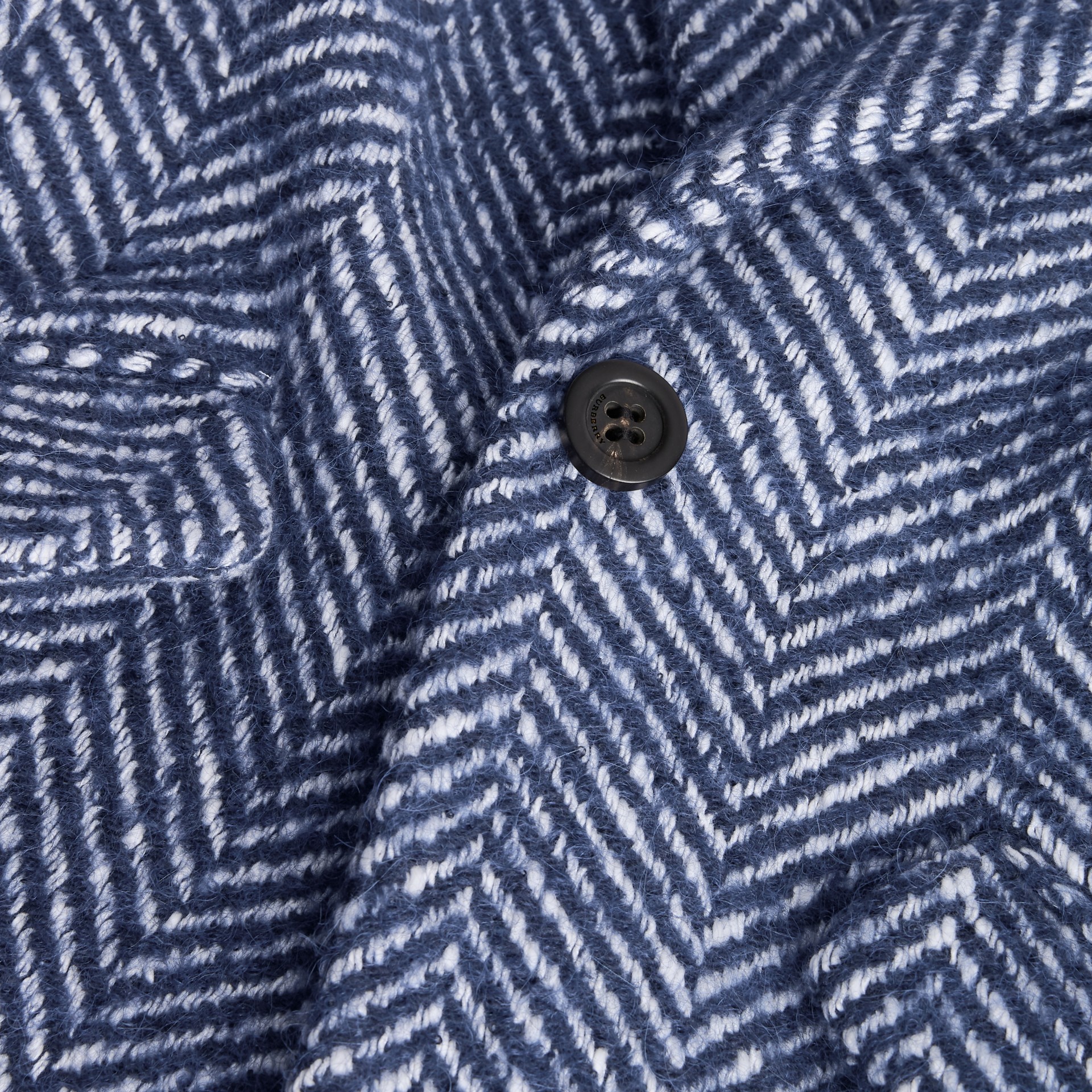 Herringbone Wool Cotton Blend Tailored Coat in Navy Burberry United